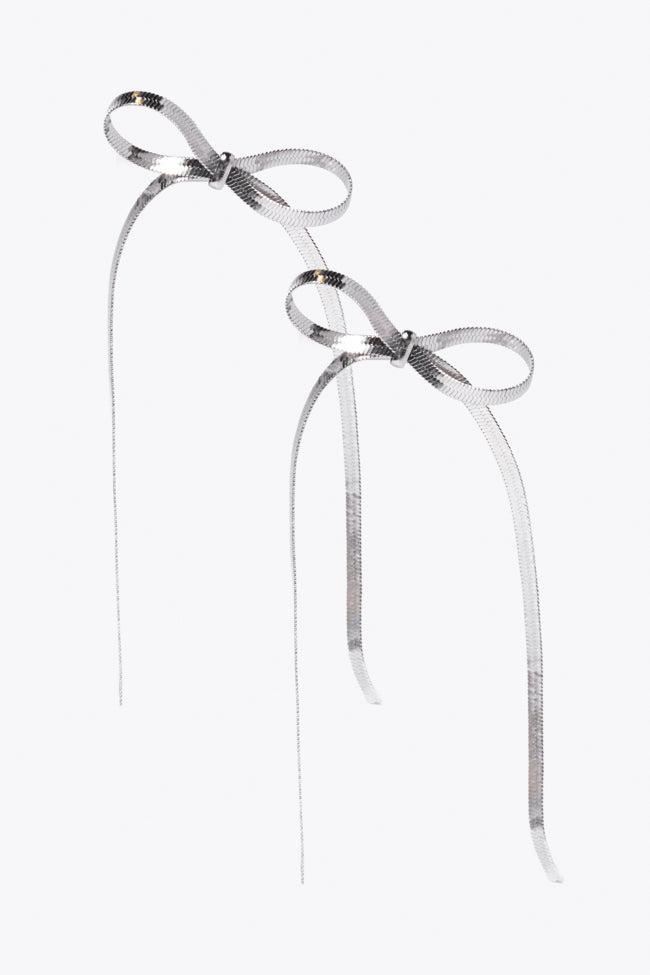 Elegant Snake Chain Silver Bow Earrings for Women - Dainty & Trendy Jewelry Gift for Parties, Weddings & Everyday Wear
