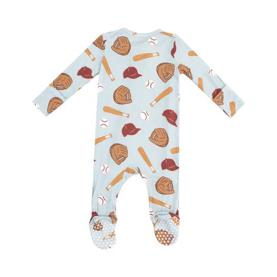 Bamboo 2-Way Zipper Footie Pajamas for Boys & Girls - Soft Baseball-Themed Sleepwear for Kids - Perfect for Bedtime & Lounging