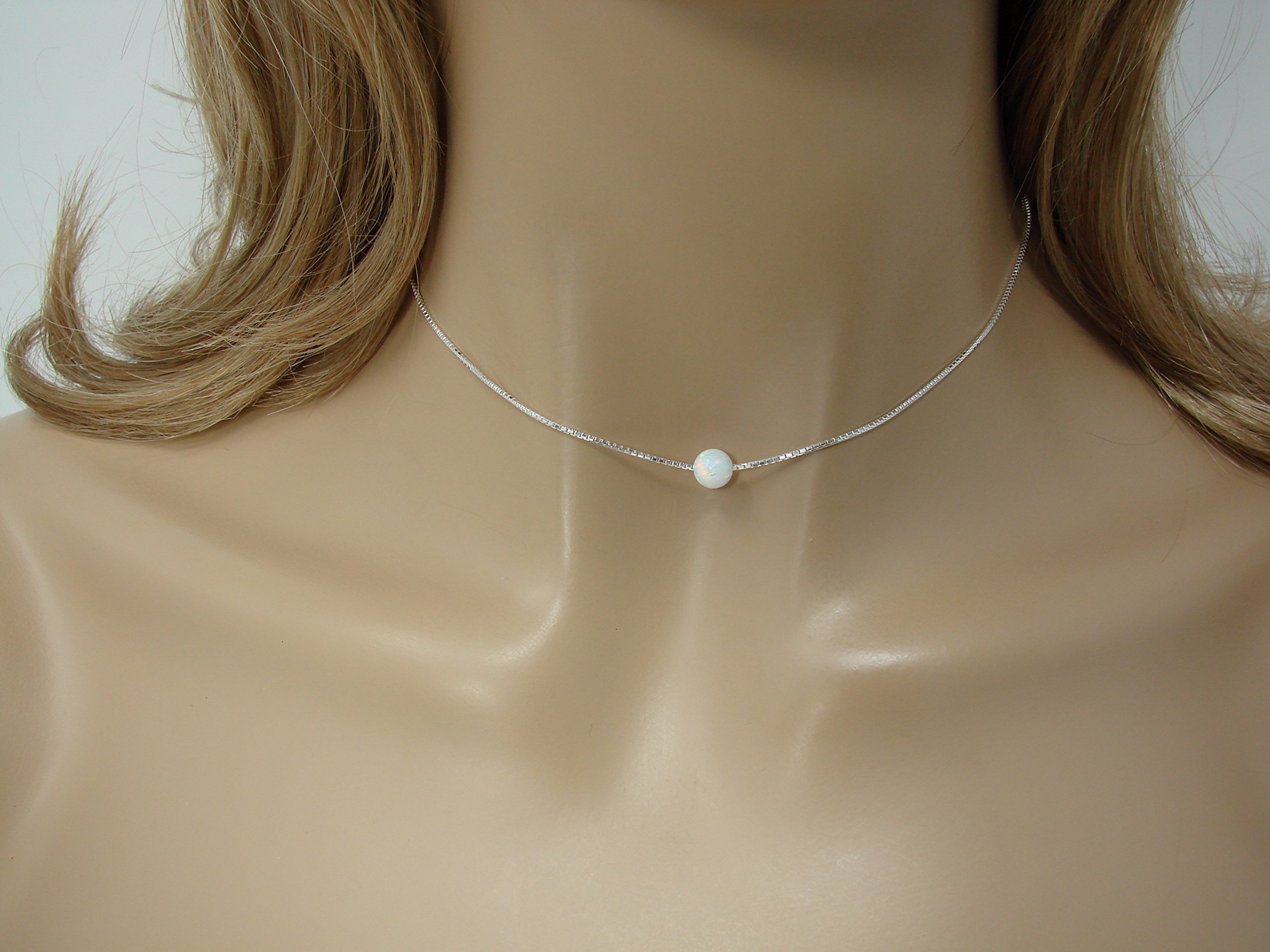 White Opal Ball Sterling Silver Necklace - Little Opal Bead Dot Pendant for Women, Perfect for Everyday Wear, Gift Giving, and Special Occasions