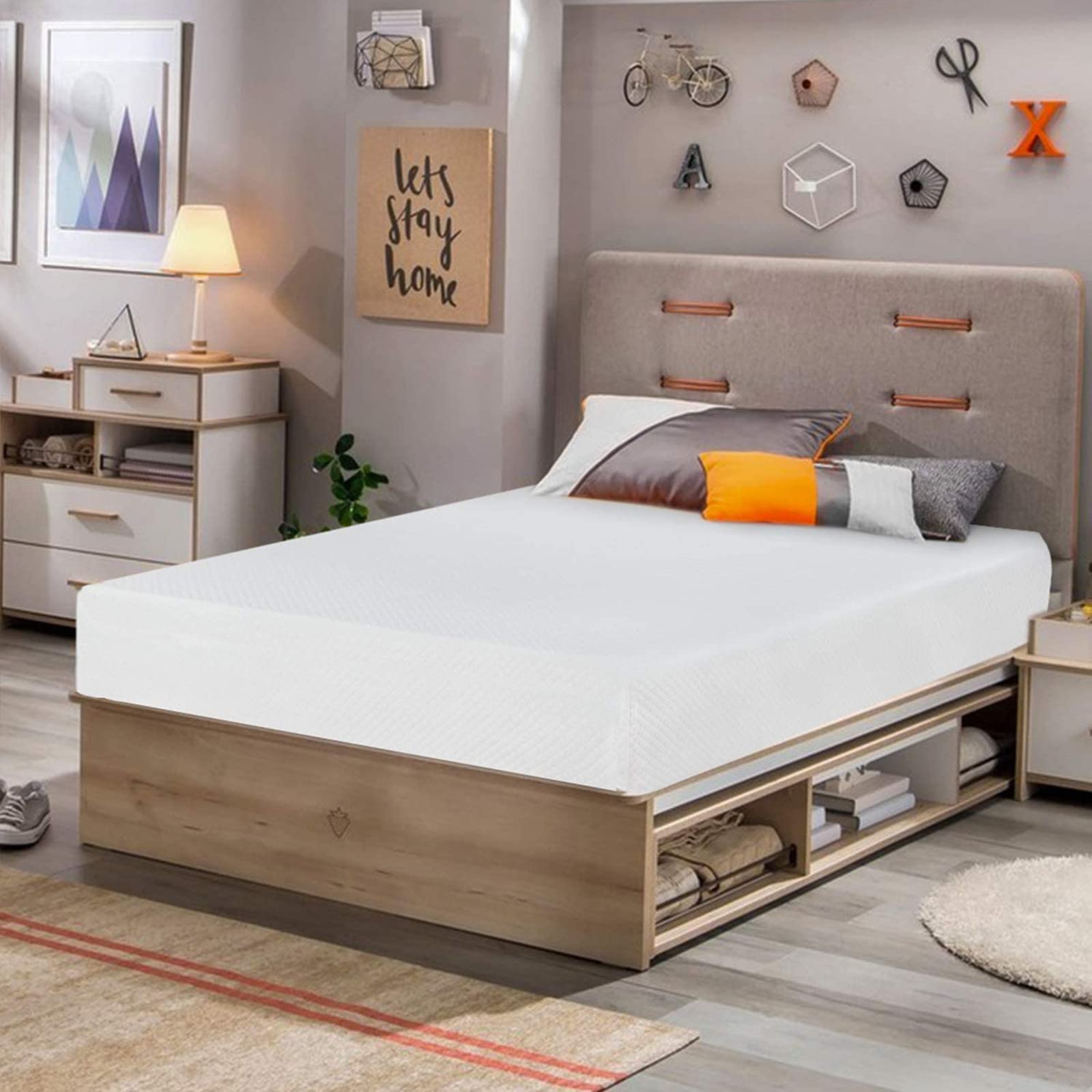 8 Inch Medium Firm Gel Memory Foam Queen Mattress - CertiPUR-US Certified for Cool Sleep & Pressure Relief, White - Perfect for Bedrooms, Guest Rooms & Small Spaces