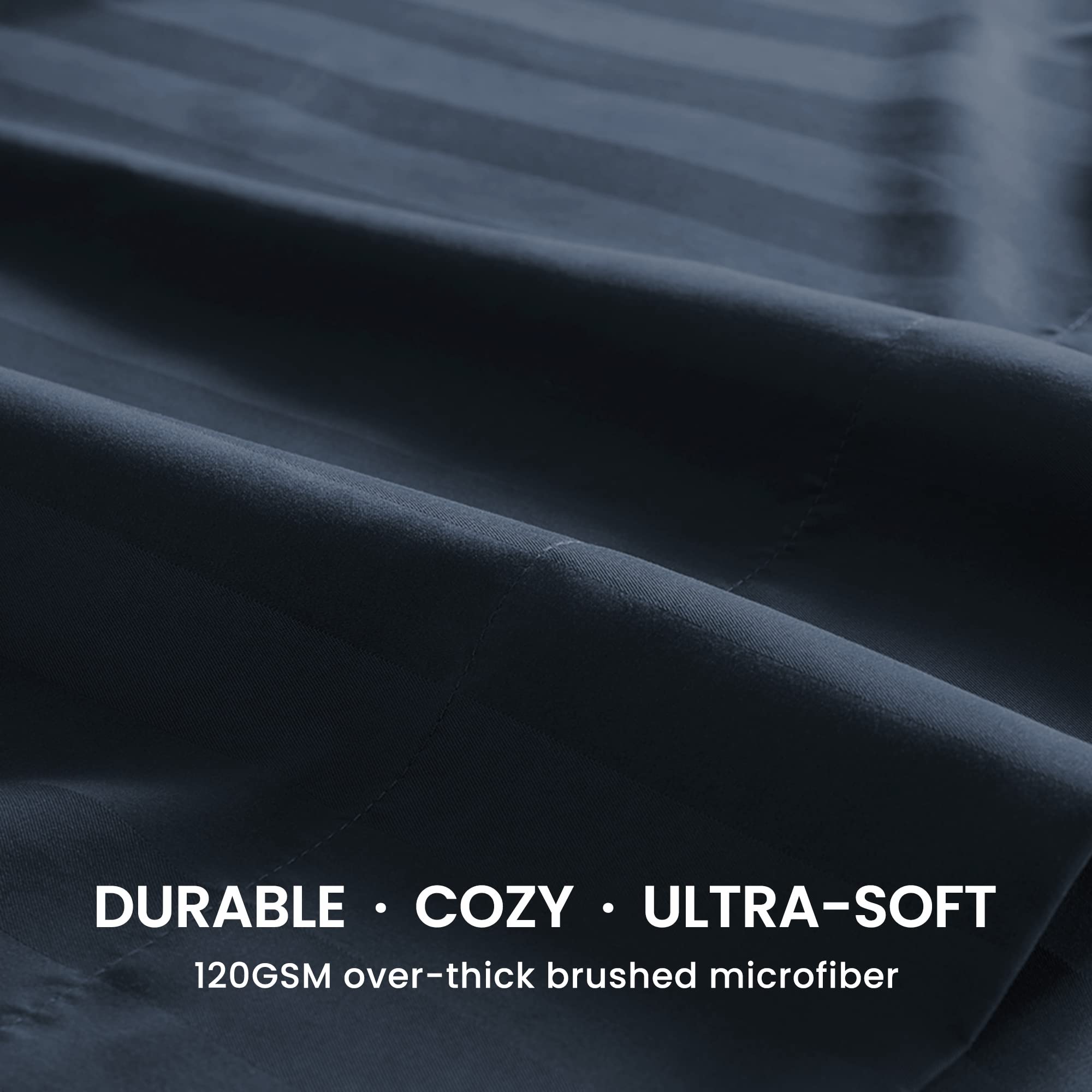 Cooling Queen Size 4-Piece Sheet Set - Super Soft Striped Fitted & Flat Sheets with Pillowcases - Breathable, Easy Care, Deep Pocket - Navy Blue - Perfect for Hot Sleepers & Summer Nights