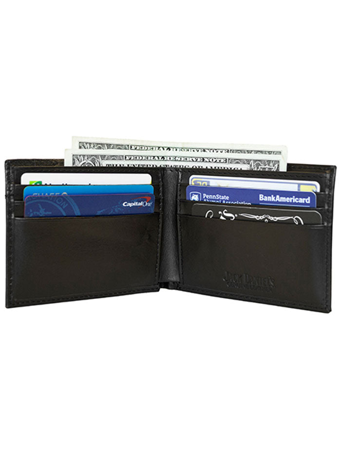 Authentic Jack Daniels Old No.7 Bifold Leather Wallet for Men - Genuine Leather Money Clip Wallet (Black) - Perfect for Everyday Carry, Gift for Whiskey Lovers