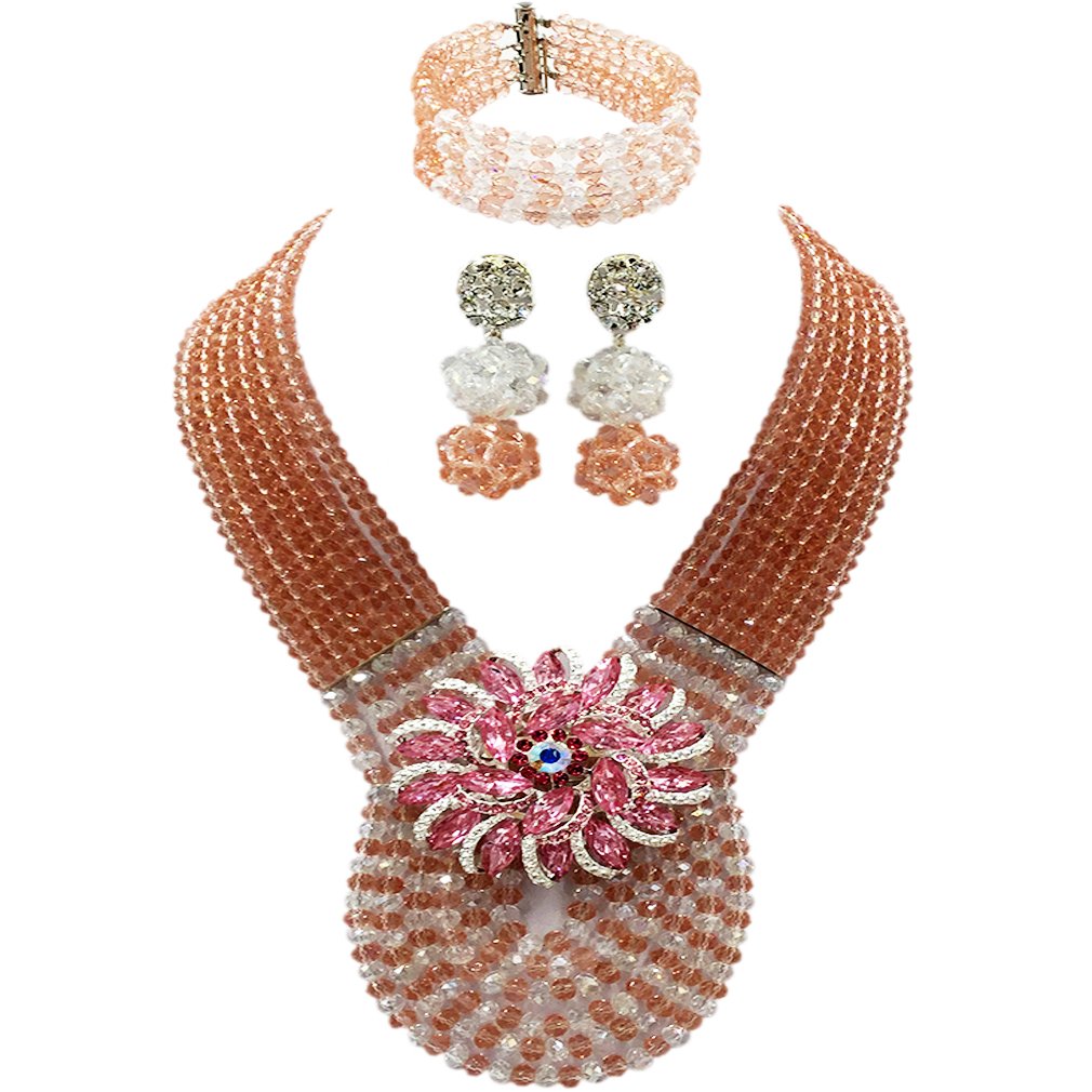 Elegant Nigerian Beaded Crystal Bridal Necklace Set - African Wedding Party Jewelry for Women - Perfect for Bridal, Cultural Celebrations & Special Occasions