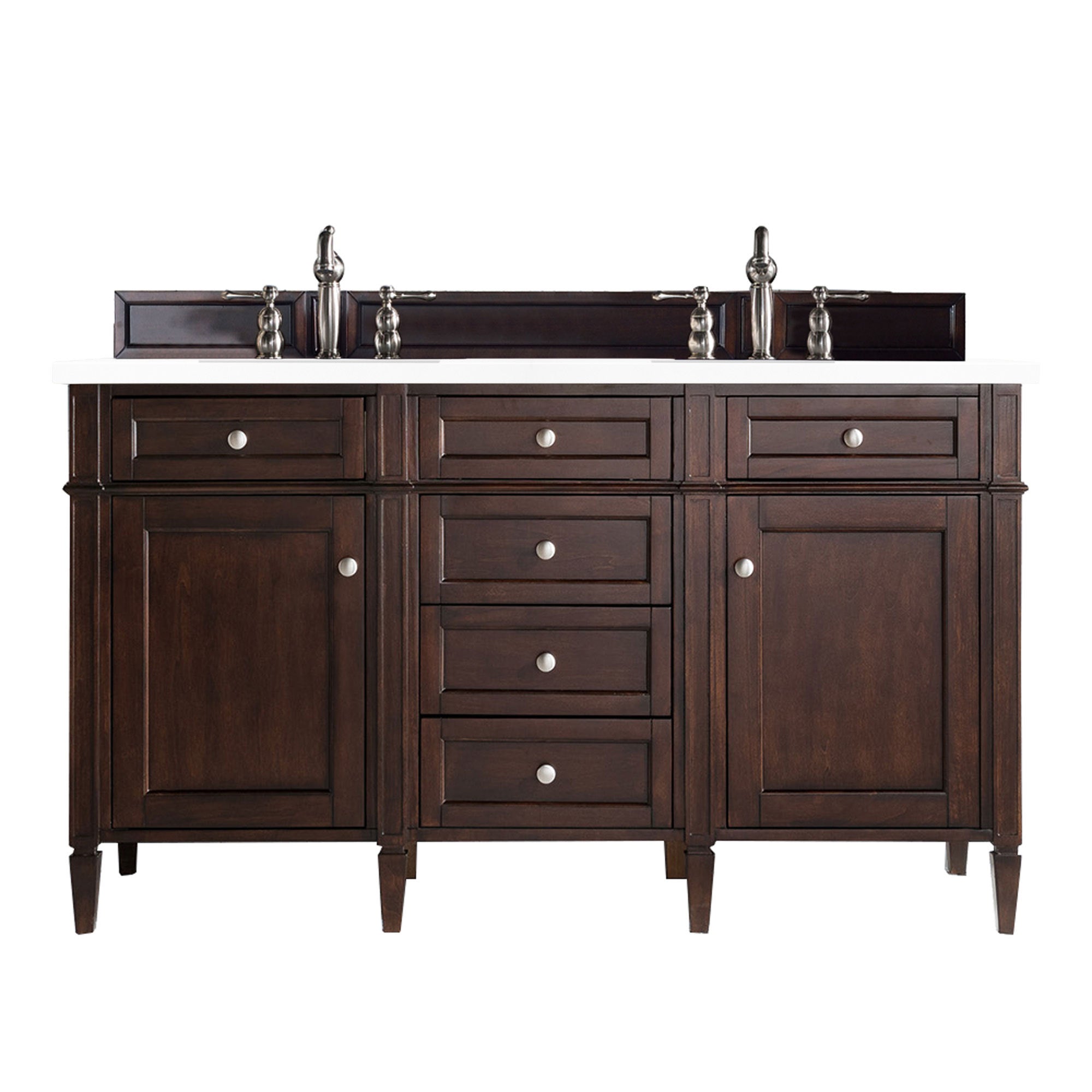 Brittany 60 Inch Burnished Mahogany Double Bathroom Vanity with 3CM White Zeus Quartz Countertop - Perfect for Master Bathroom Renovation and Luxury Home Upgrade