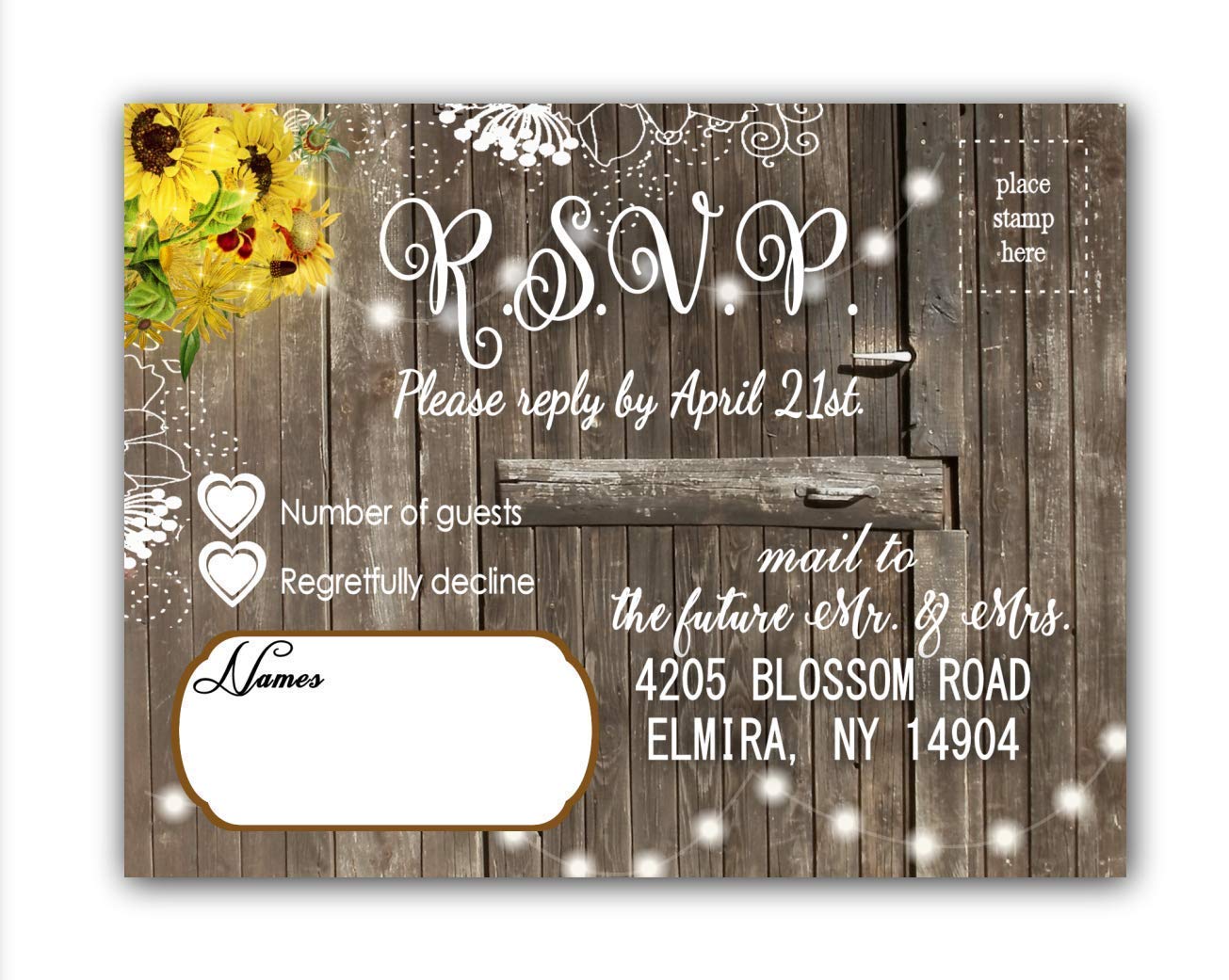 Custom Sunflower Rustic Wedding Invitation Set - 50 Personalized Yellow & Black Save the Date Cards with RSVP - Perfect for Country, Barn, and Fall Weddings