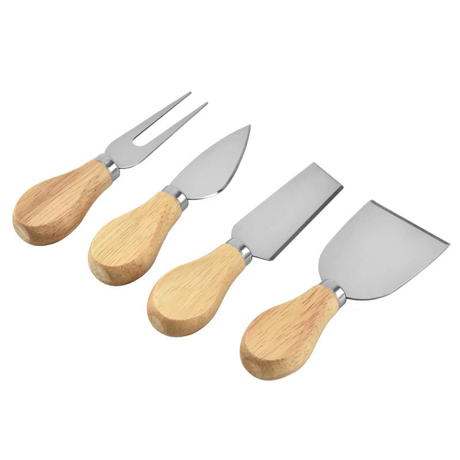4-Piece Stainless Steel Cheese Knife Set with Bamboo Handle - Perfect for Soft & Hard Cheeses, Charcuterie Boards, Pizza, Cakes - Ideal Gift Set for Cheese Lovers & Entertaining