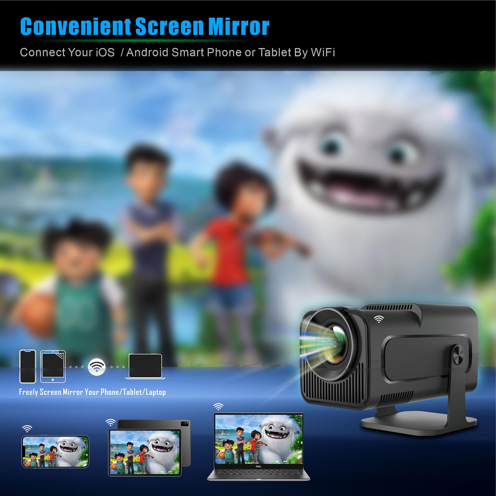 Docooler Portable 1080P LCD Projector with Auto Keystone Correction, Bluetooth & Android 11 - Smart Home Theater Projector for Movies, Gaming & Outdoor Entertainment