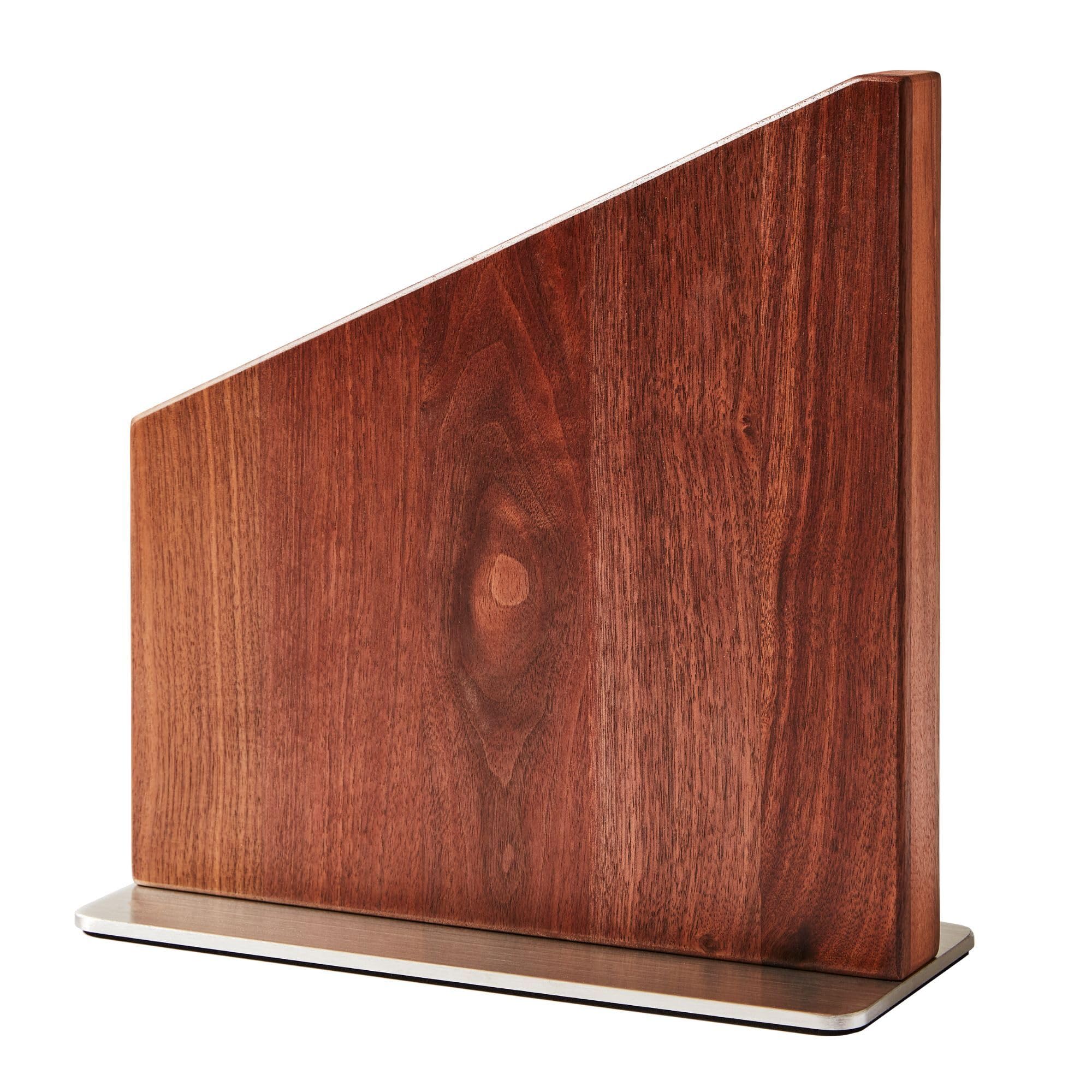 Premium Magnetic Wooden Knife Stand - Modern Walnut Knife Block Holder for Safe Storage & Display - Fits 10 Knives - Perfect for Kitchen Countertop & Chef's Knife Organization