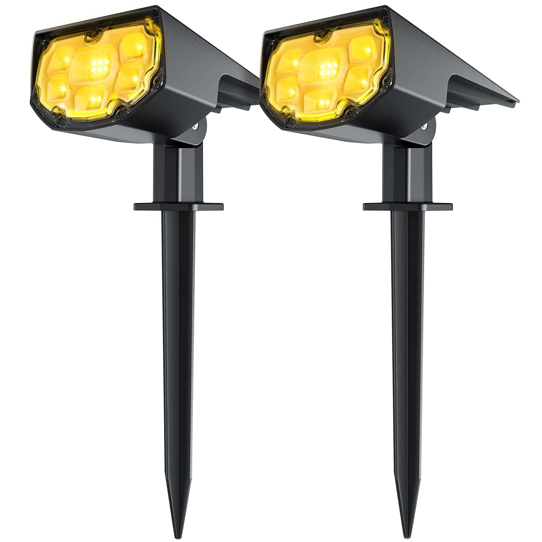 Solar Powered Outdoor Lights - Waterproof IP68, 700LM Solar Spot Lights with Auto On/Off, 2-in-1 3000K Warm White Landscape Lighting for Yard, Garden, Pathway & Flag - Perfect for Backyard Decor, Patio Lighting & Driveway Illumination (2 Pack)