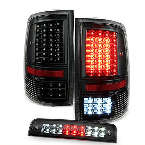 AKKON LED Taillights Set with 3rd Brake Lamp for 2009-2018 Dodge Ram 1500 & 2010-2018 Ram 2500/3500 - Black C Strip Design | Upgrade Your Truck's Rear Lighting for Better Visibility and Style