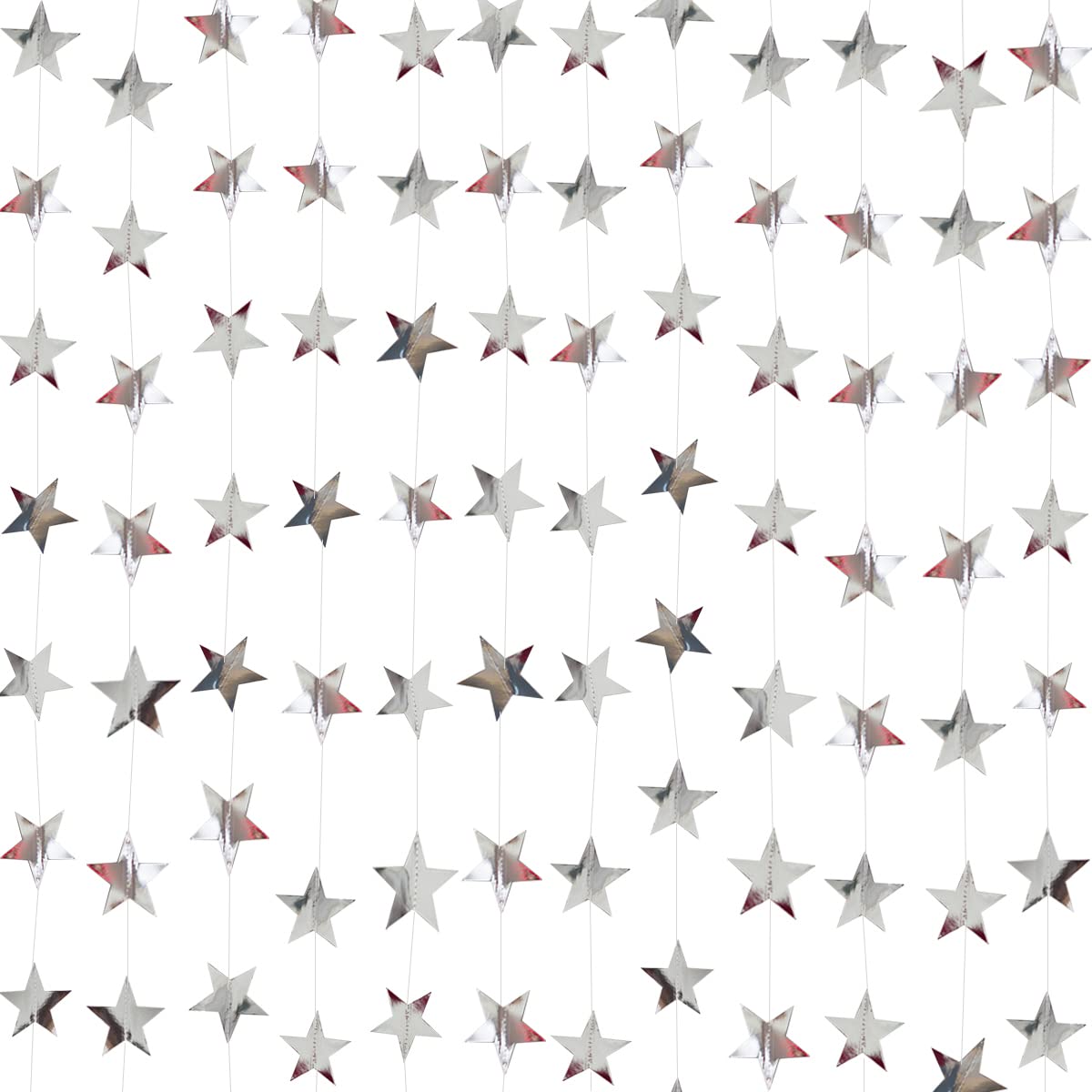 Silver Star Garland Banner Decorations - 156 Feet Sparkling Paper Hanging Decor, Glitter Star Bunting for Wedding, Birthday, Holiday & Christmas Party | Perfect for Ceiling, Wall, Backdrop & Event Decorations