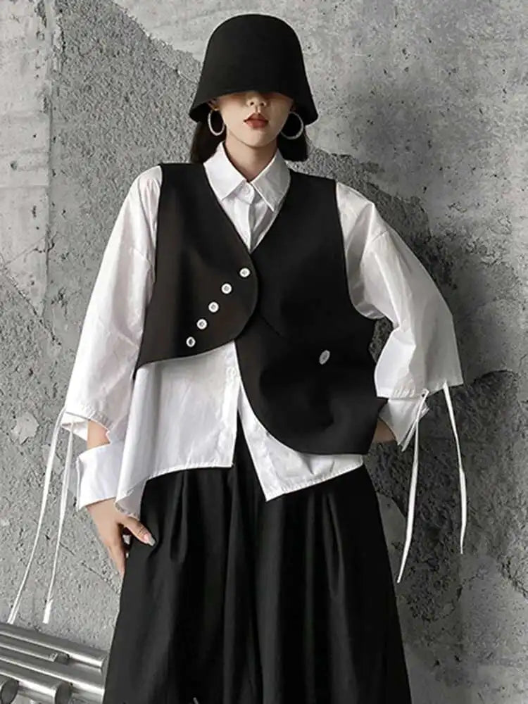 Women's Big Size Vest Shirt & Wide Leg Pants 3-Piece Suit Set - Lapel Long Sleeve Fashion Outfit for Spring Autumn 2025 (Style 1DH5373) | Office Wear, Business Attire & Formal Occasions