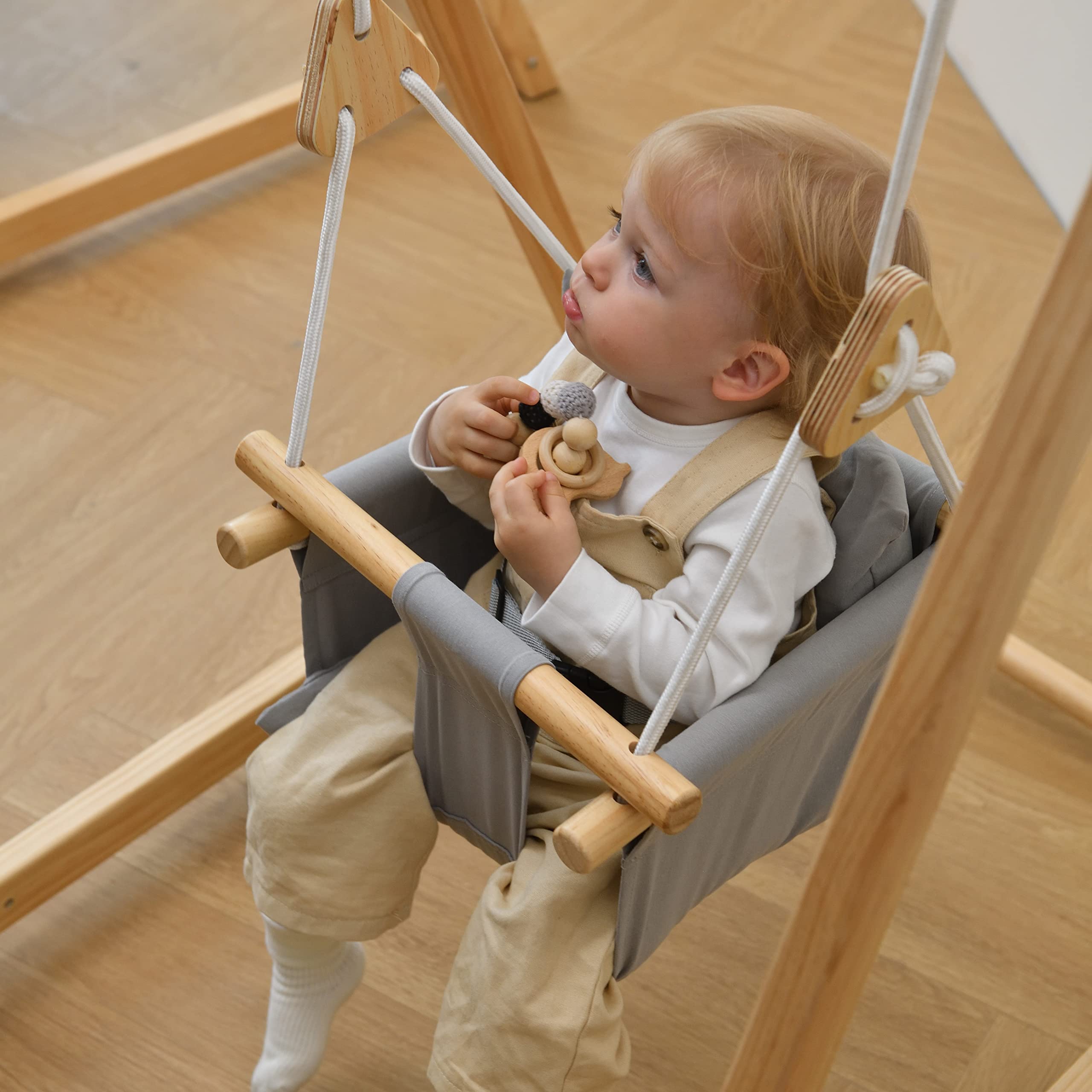 Avenlur Spruce Baby and Toddler Foldable Swing Set with Stand - Premium Montessori & Waldorf Style Indoor Swingset for Kids 6 Months to 3 Years - Safe & Sturdy for Home, Daycare, Preschool - Perfect for Playrooms, Backyards, and Sensory Development Activities
