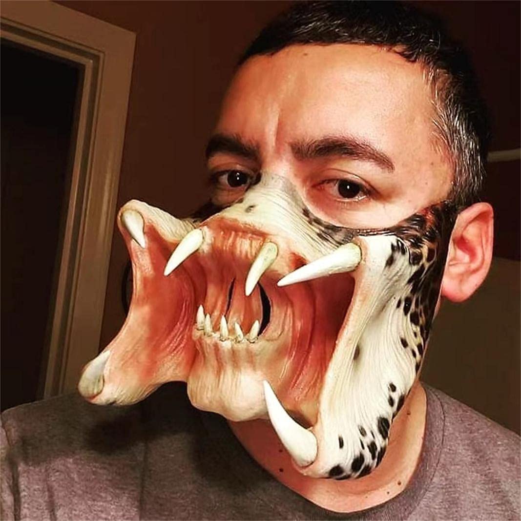 Scary Halloween Costume Masks - Half Predator Face Mask & Wolf Mask, Resin Skull Mask for Cosplay & Horror Decor | Perfect for Halloween Parties, Cosplay Events & Haunted House Decorations