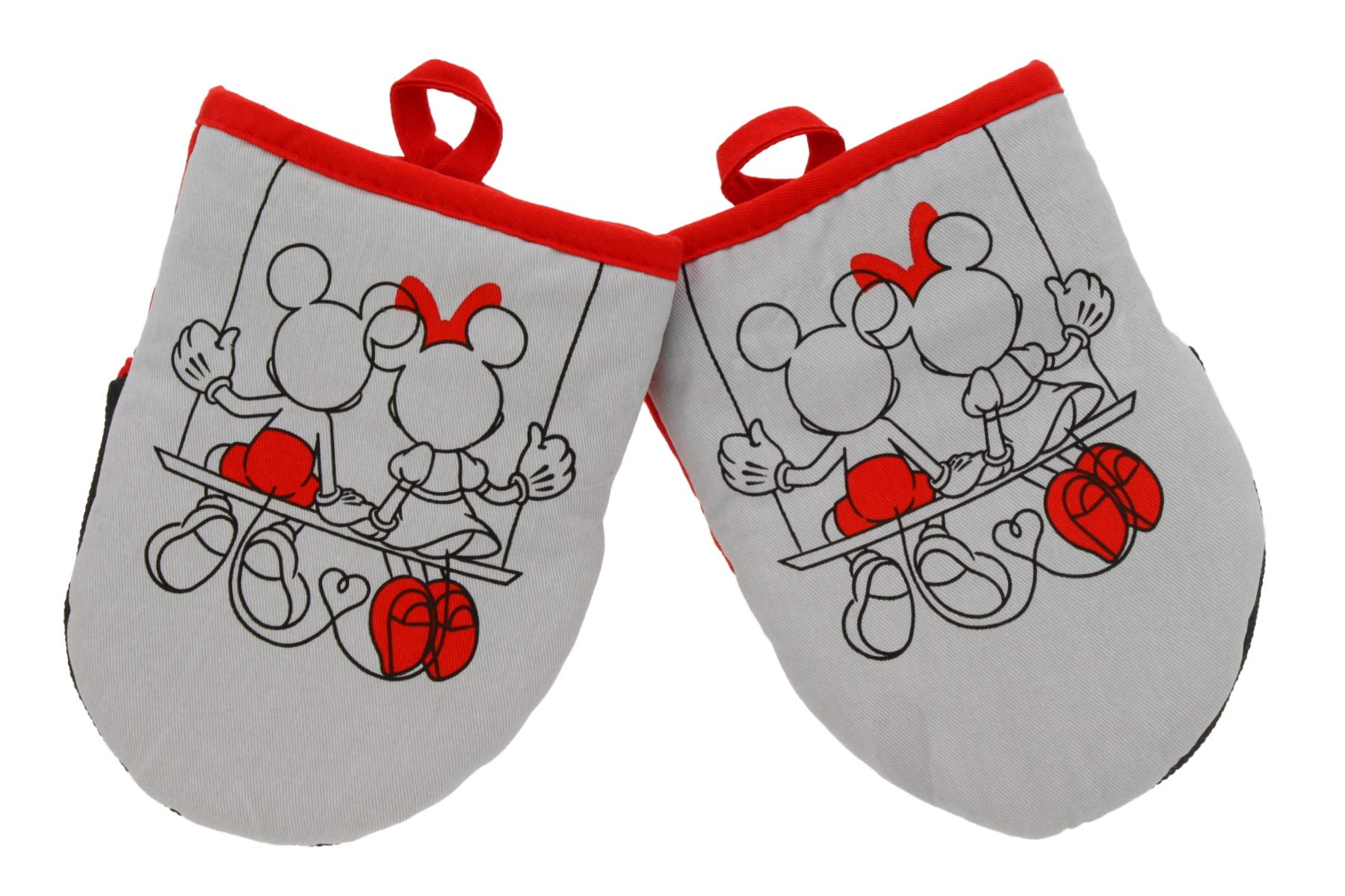 Disney Heat Resistant Mini Oven Mitts Set of 2 - Insulated Kitchen Gloves for Baking, Cooking & Grilling - Non-Slip Grip with Hanging Loop (5.5x7 Inches) - Mickey & Minnie Mouse Design - Perfect for Holiday Baking, Pot Handling & BBQ Parties