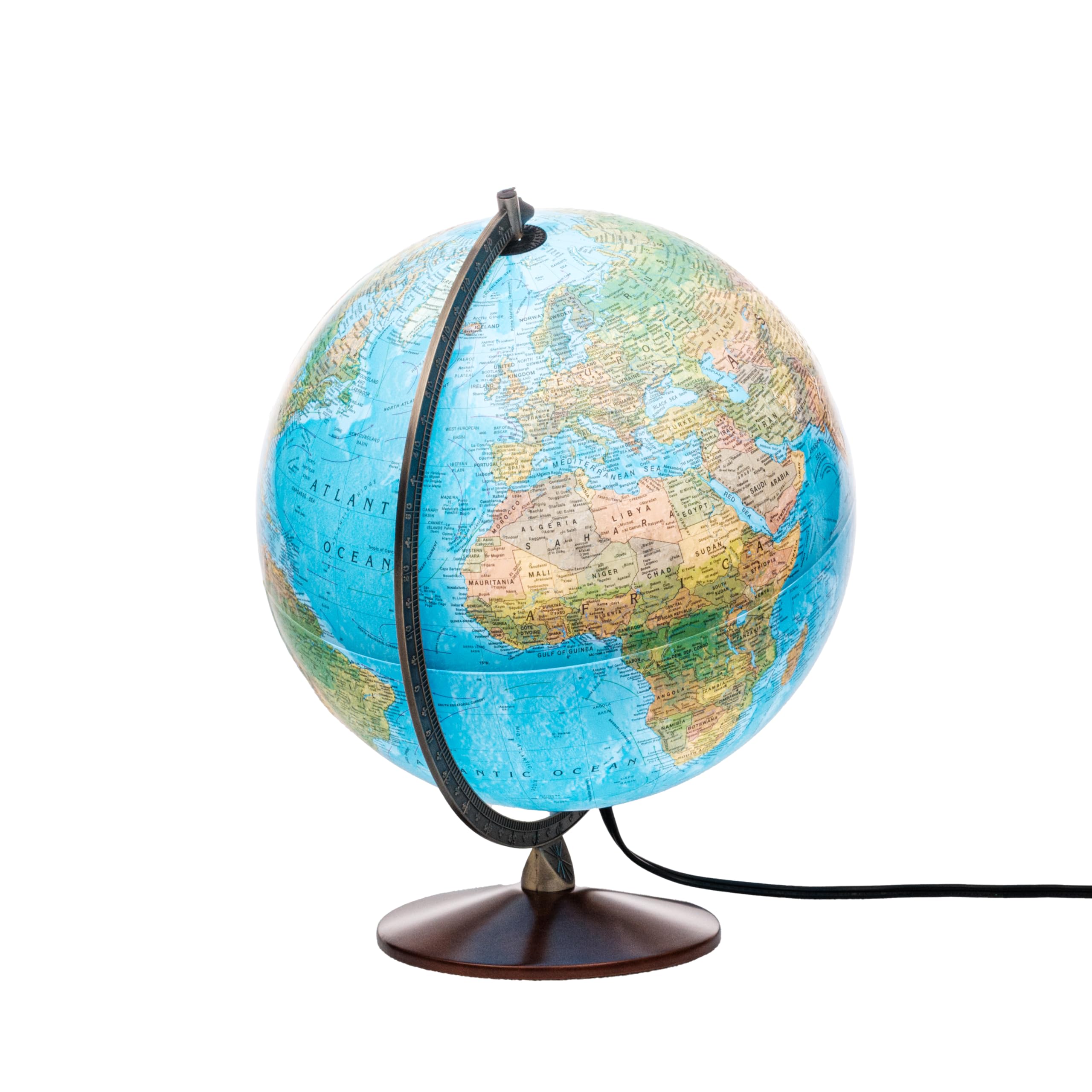 Replogle 12 Inch Illuminated World Globe with Stand - Light Up Raised Relief Educational Globe for Kids & Classrooms | USA Made | Perfect for Geography Learning & Home Decor