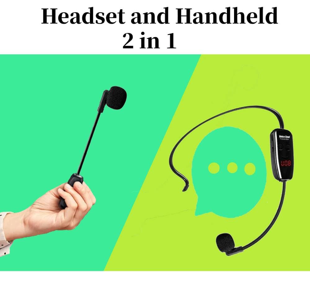 Professional UHF Wireless Microphone Headset System with LCD Screen - 160ft Range, Dual 1/8'' & 1/4'' Plug Options for Headset or Handheld Use - Ideal for Public Speaking, Voice Amplifiers, PA Systems, Church Services & Classroom Teaching