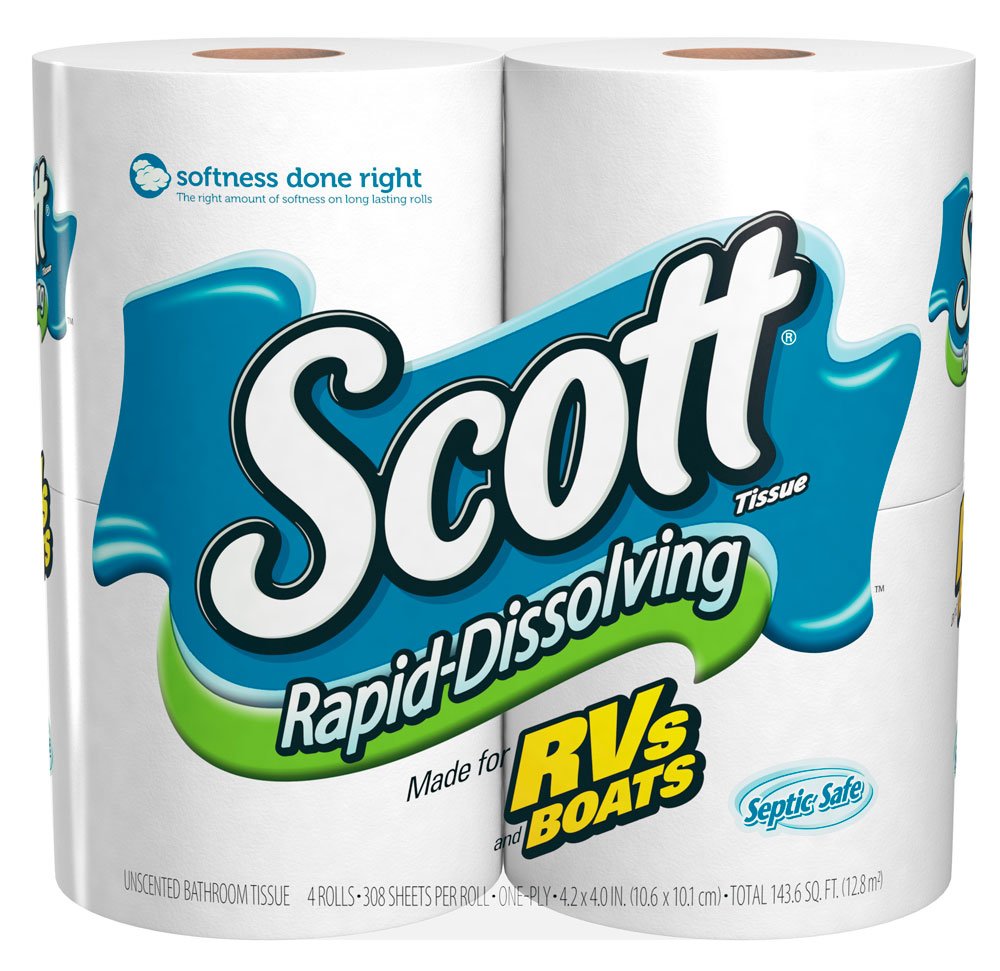 Scott Rapid Dissolve Bath Tissue Rolls - Ultra Soft & Septic-Safe, 4 Rolls per Pack (12 Packs, 48 Rolls Total) - Gentle Flushable Toilet Paper for RVs, Boats & Low-Flow Systems