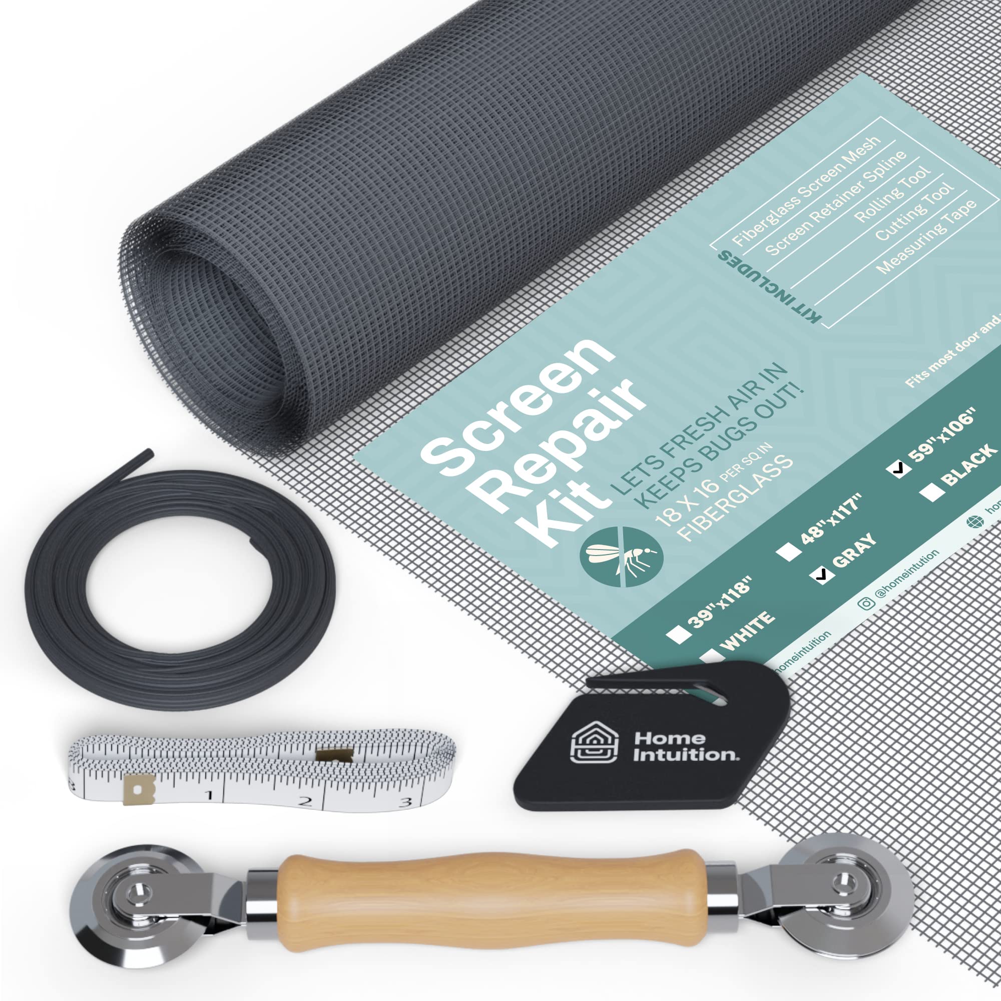 59x106 Inch Grey Windows and Screen Door Replacement Repair Kit with Tool Set for Easy Installation - Ideal for Home Improvement and DIY Projects