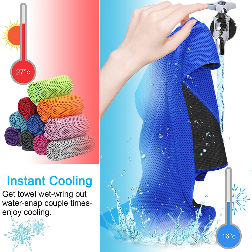 10 Pack Cooling Ice Towels - Soft, Breathable Microfiber Workout Towels for Gym, Yoga, Running & Camping | Stay Cool During Sports, Fitness & Outdoor Activities