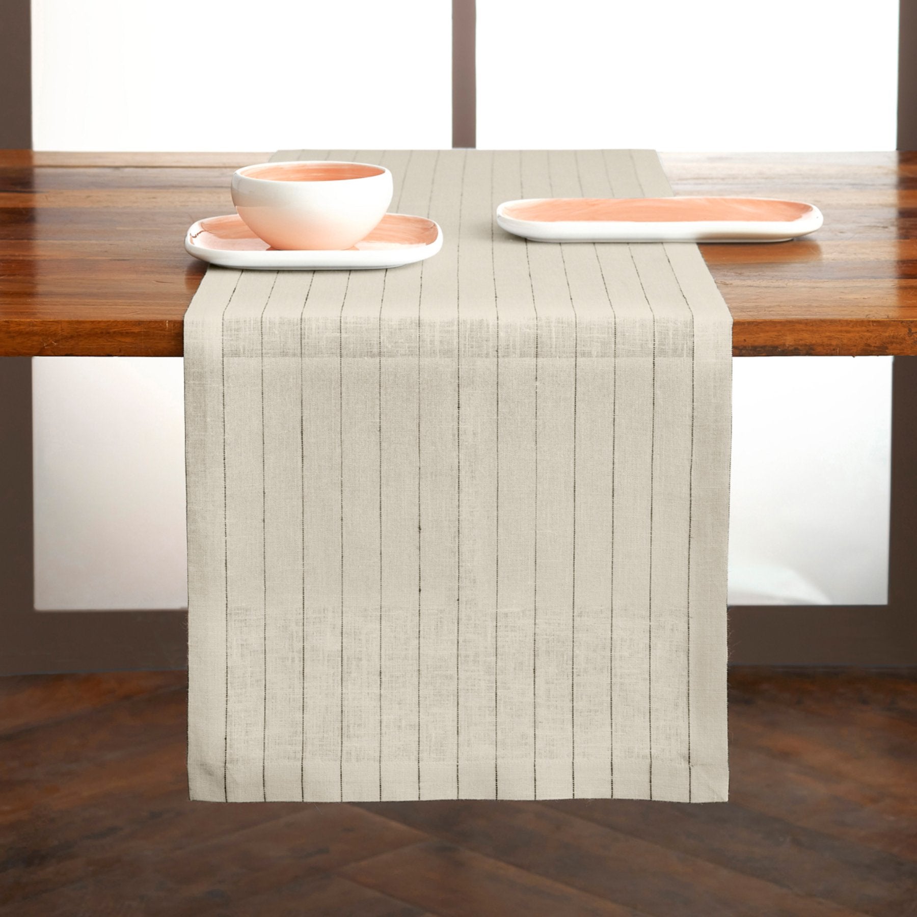 Elegant Pinstripe Table Runner - Premium Linen Dining Table Decor for Weddings, Parties & Holiday Gatherings - Perfect for Formal & Casual Dining Settings