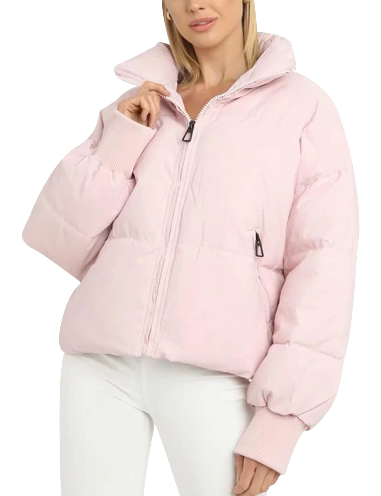 Gihuo Women's Winter Cropped Puffer Jacket - Short Warm Quilted Coat for Cold Weather | Perfect for Outdoor Activities, Commuting & Casual Wear