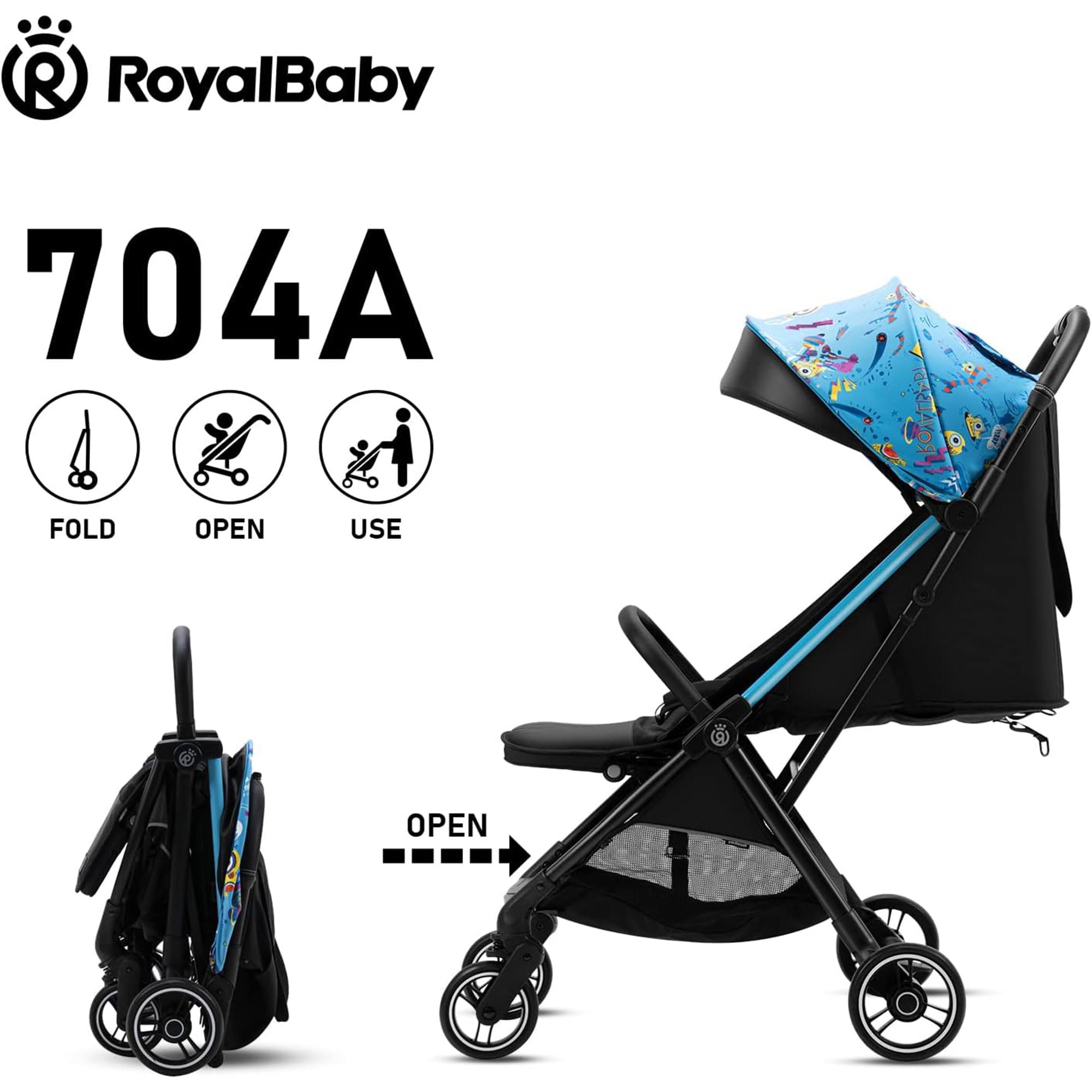 RoyalBaby Lightweight Compact Fold Baby Stroller - Airplane Friendly Travel Stroller for Toddlers & Infants with Oversized Canopy & Sun Visor - Perfect for Travel, Shopping, and Daily Walks