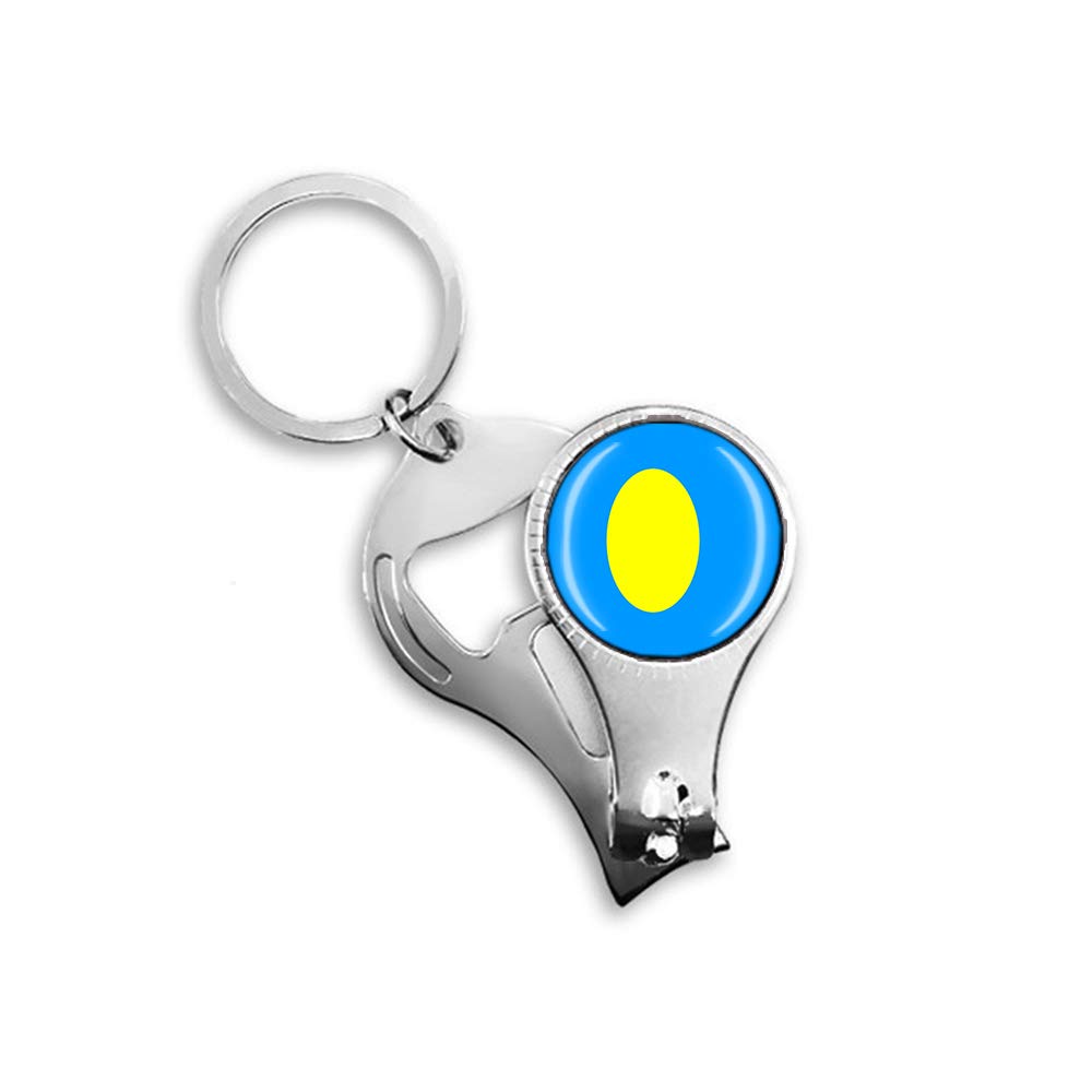 Palau National Flag Multifunctional Keychain - Bottle Opener, Nail Clippers, Backpack Pendant - Perfect for Travel, Camping, and Outdoor Adventures