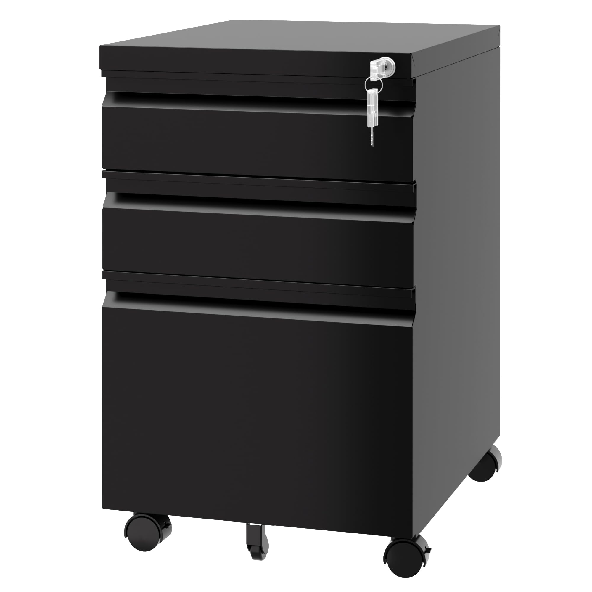 3 Drawer Vertical File Cabinet Black - Mobile Locking Storage for Legal & Letter Size Documents - Pre-Assembled Office File Cabinet with Wheels - Perfect for Under Desk Organization & Home Office Storage