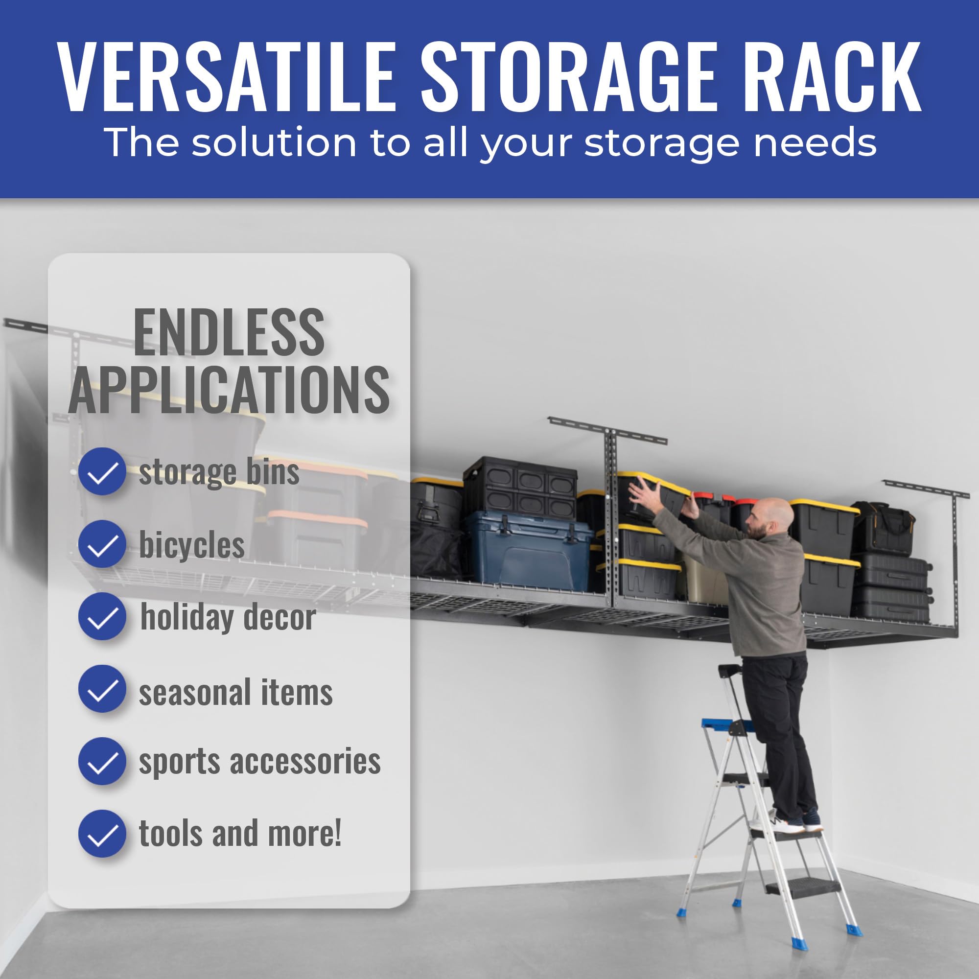 Heavy Duty Overhead Garage Storage Rack - 600 lb Capacity Adjustable Ceiling Mount Organizer (4x8 Hammertone, 12