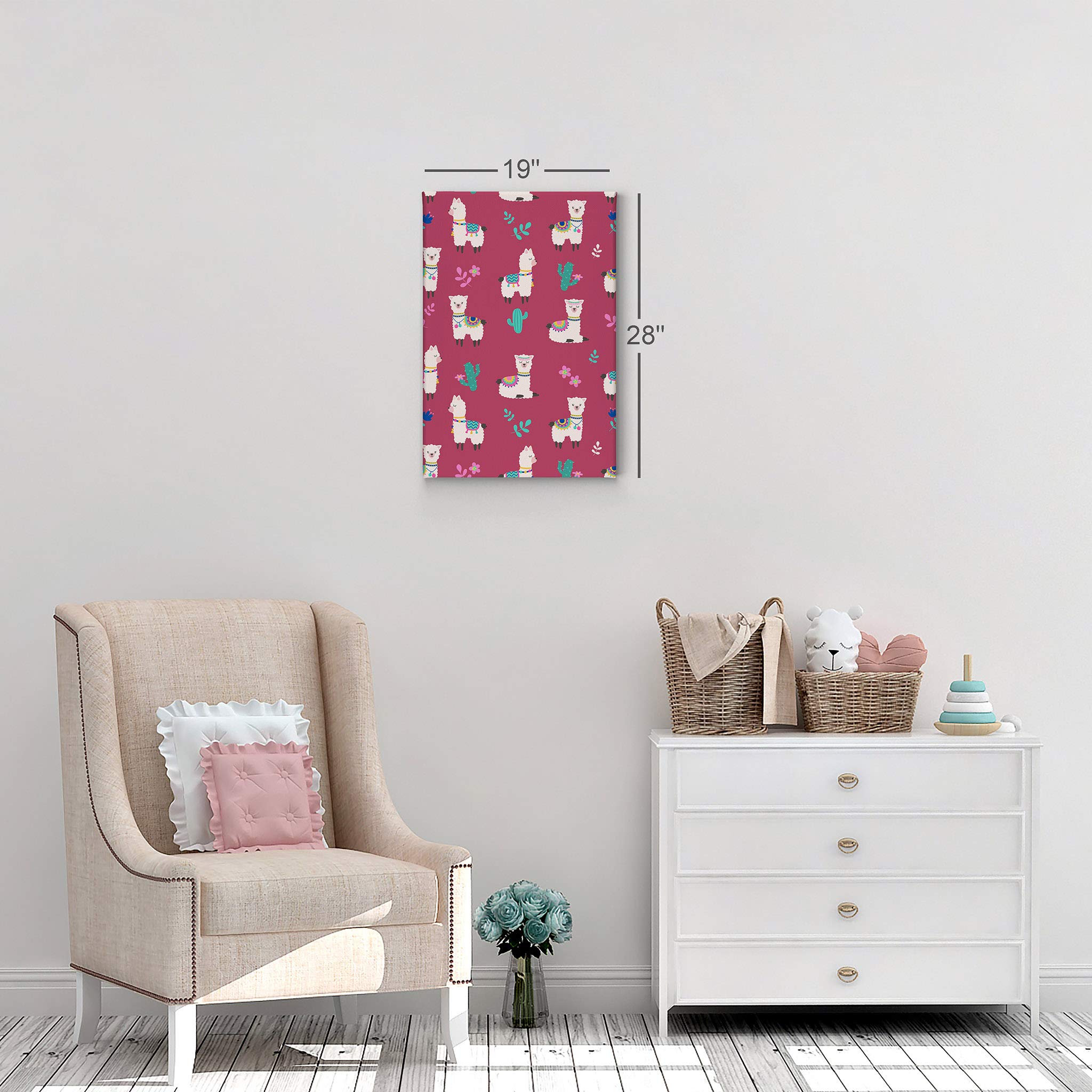 Cute Alpaca and Cactus Canvas Print - Pink Background Wall Art for Kids Room, Nursery & Baby Room Decor | Ready to Hang 28x19 | Made in USA | Perfect for Birthday Gifts & Playroom Decoration