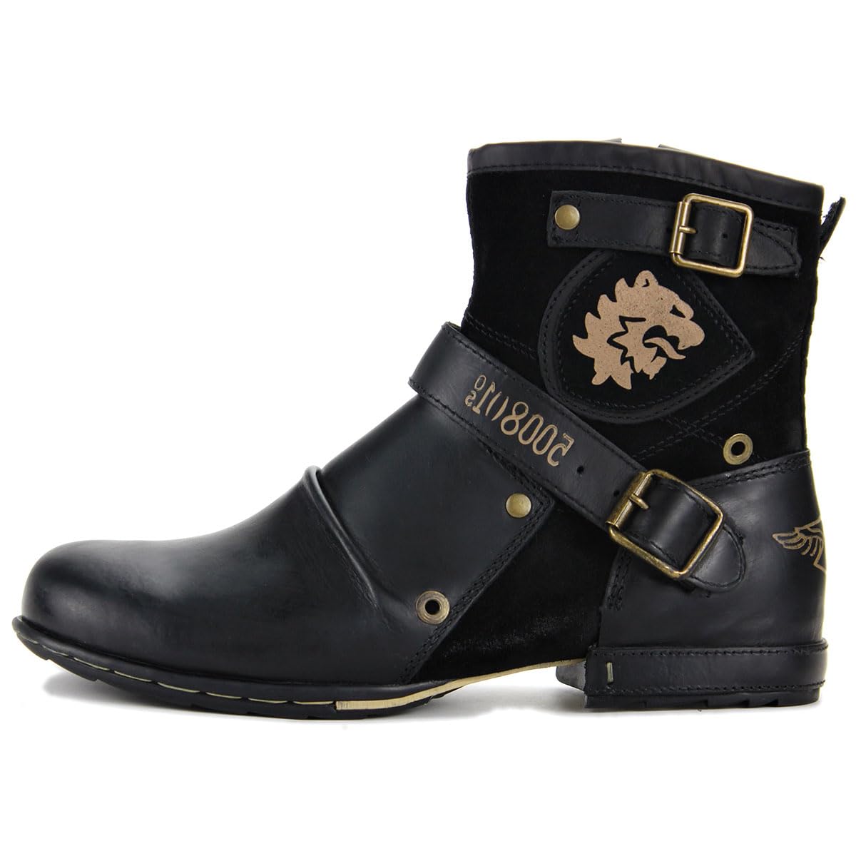 **Men's Leather Motorcycle Combat Ankle Boots with Side Zipper - Casual Hiking & Dress Boots for Outdoor Adventure & Urban Style**