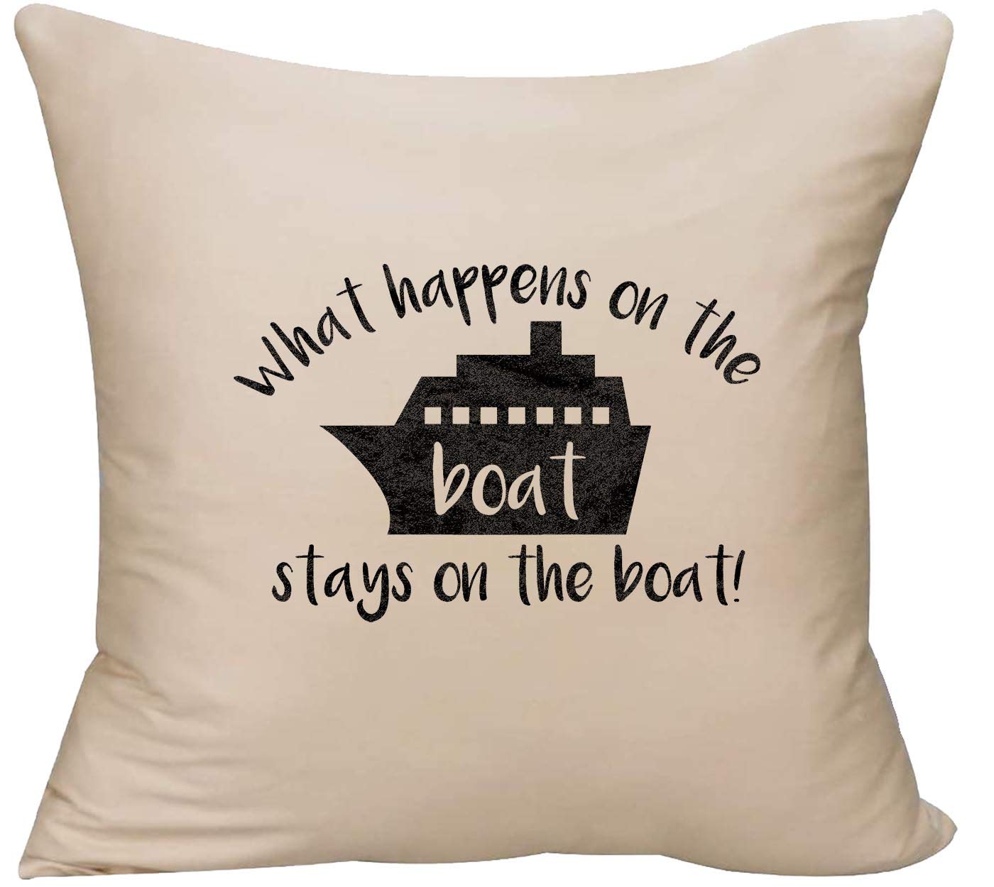 EVH Funny Boat Silhouette Decorative Throw Pillow Cover 18x18 Inches - Humorous 'What Happens on The Boat Stays on The Boat' Design in Beige - Perfect for Nautical Home Decor, Boat Enthusiast Gifts & Cabin Accents