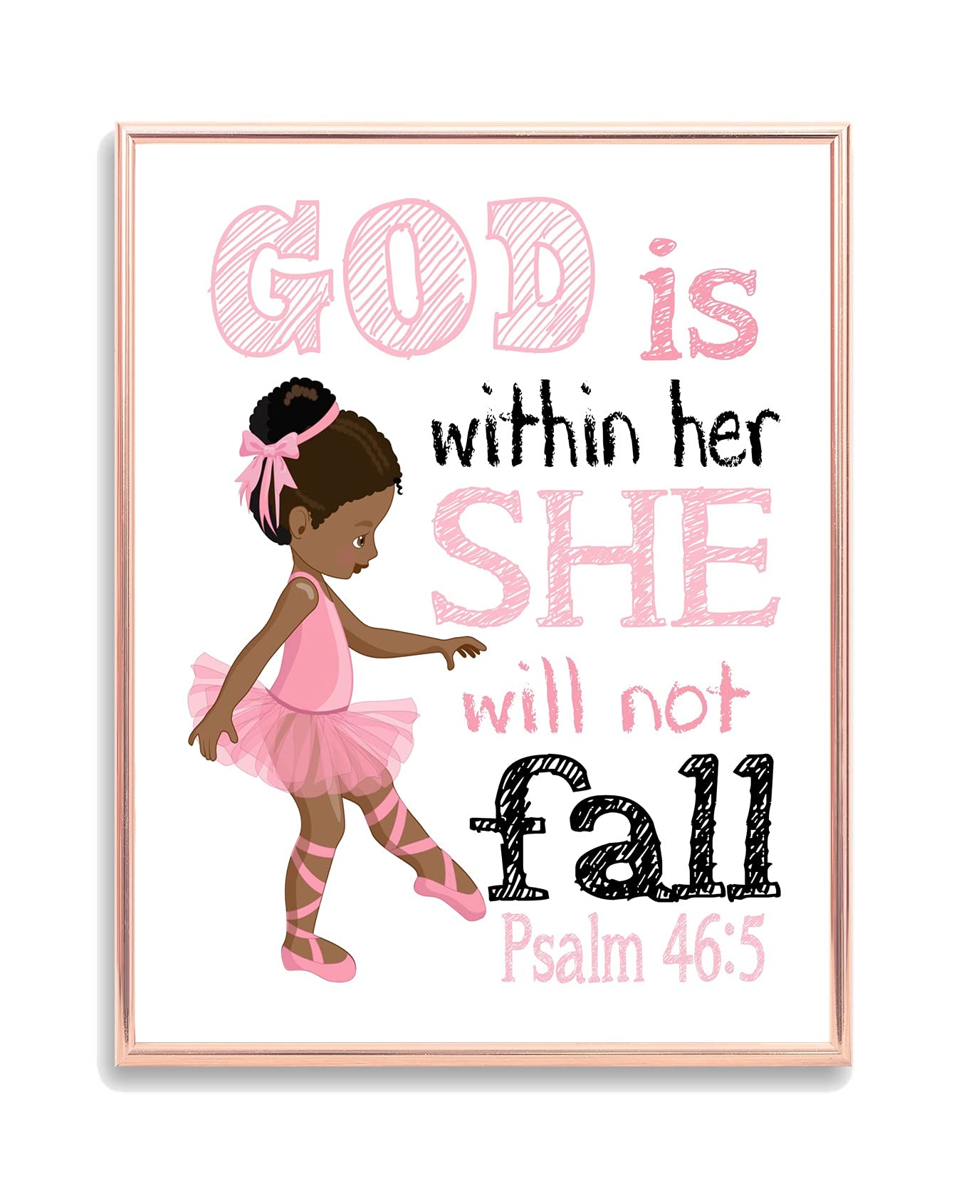 African American Ballerina Christian Print - Psalm 46:5 for Nursery Decor