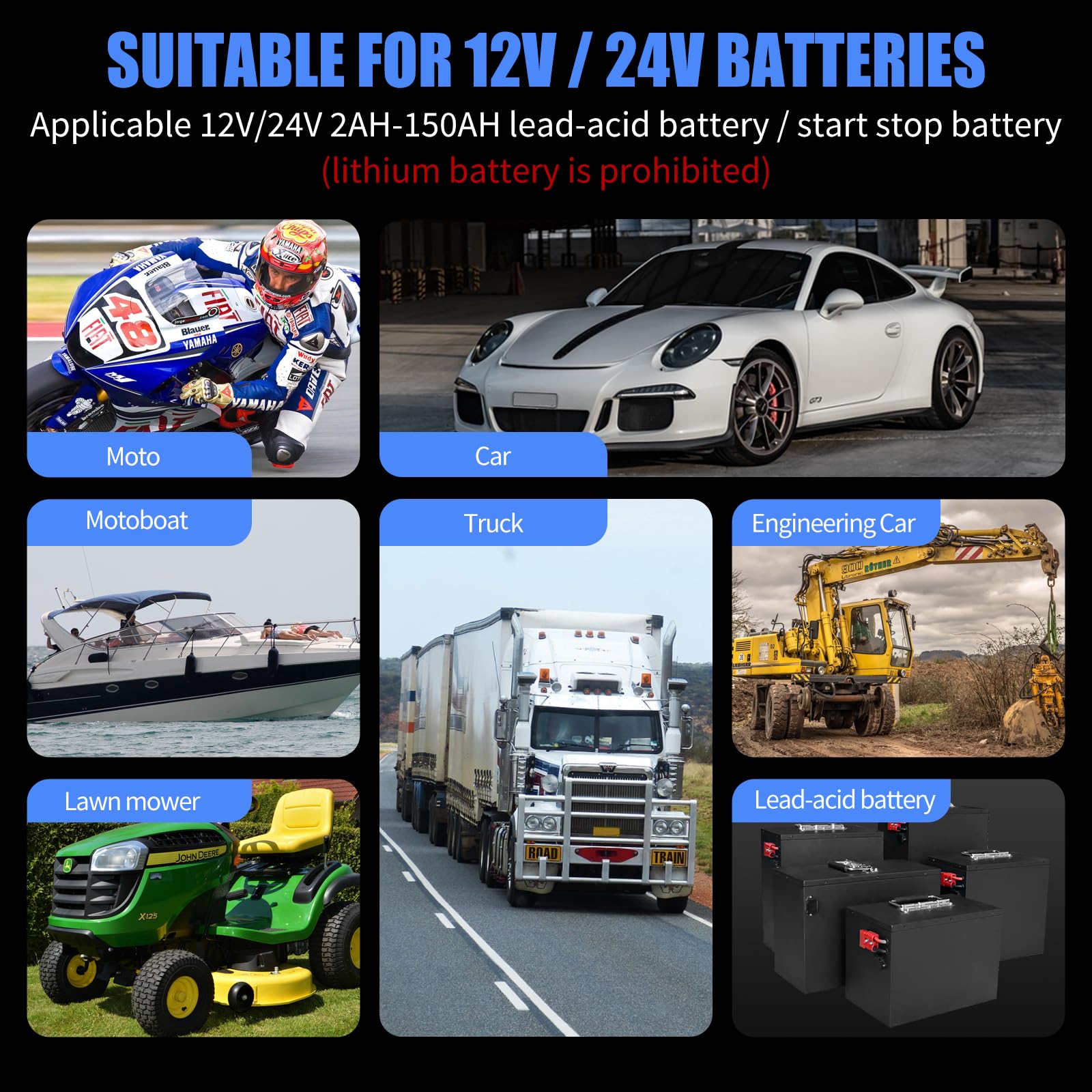 E-FAST 12V/8A 24V/4A Smart Automatic Battery Charger & Maintainer with Temperature Compensation - Universal for Car, Truck, Motorcycle, AGM, Lawn Mower, Boat & Marine Batteries - Perfect for Winter Storage, RV Maintenance & Seasonal Vehicle Protection
