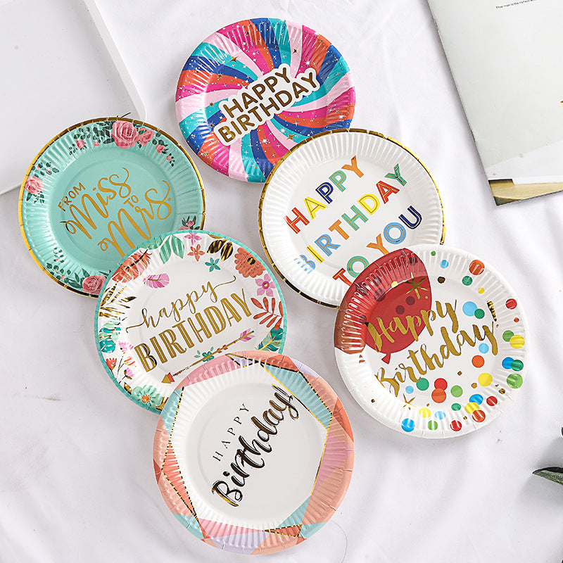 Colorful Birthday Party Plates - 8 Inch Disposable Paper Plates for Kids Birthday, Baby Shower, and Celebration Events - Pack of 25
