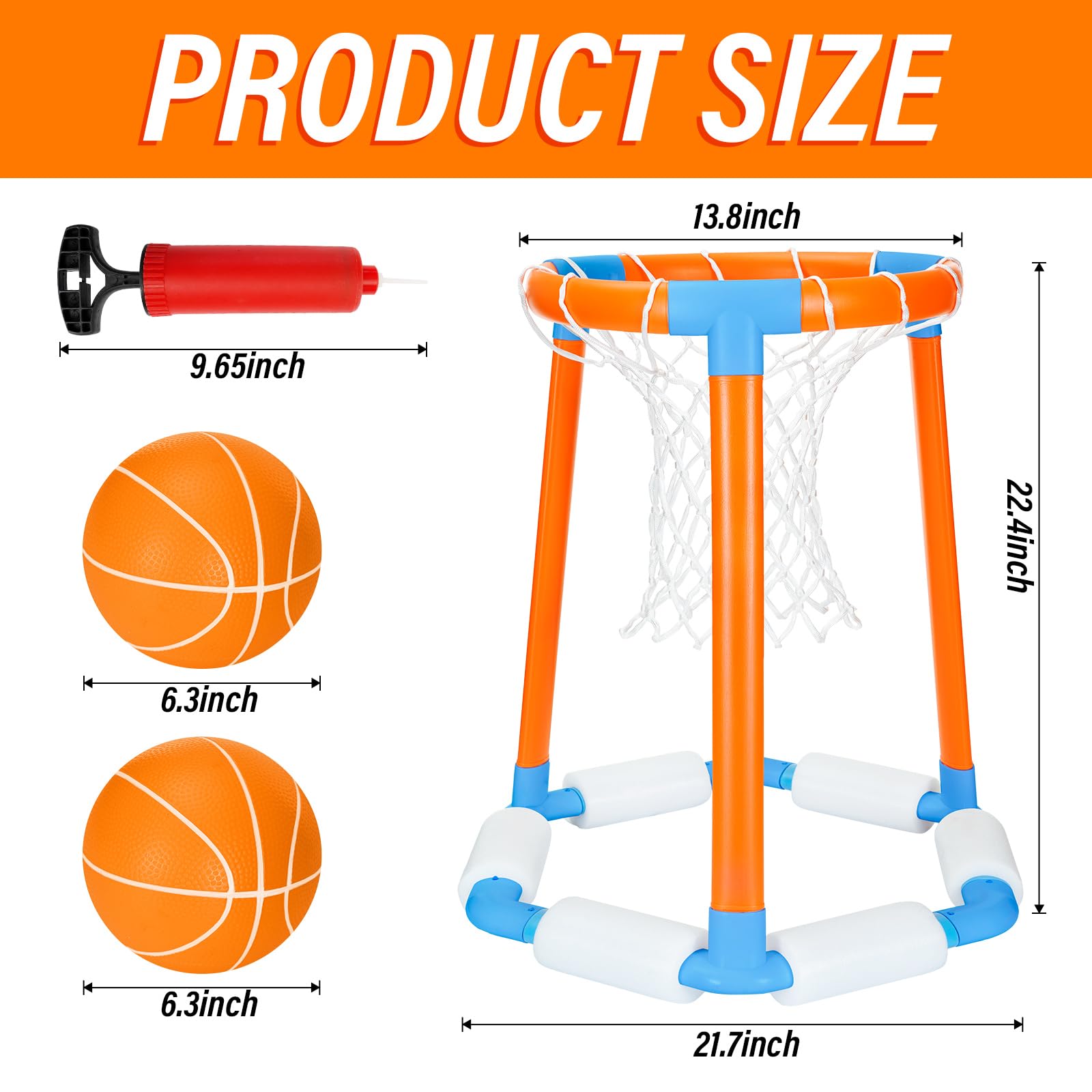 **Floating Pool Basketball Hoop Set with 2 Basketballs & Pump - Fun Water Toys for Kids & Adults - Perfect for Outdoor & Indoor Pool Games, Summer Parties & Backyard Fun**