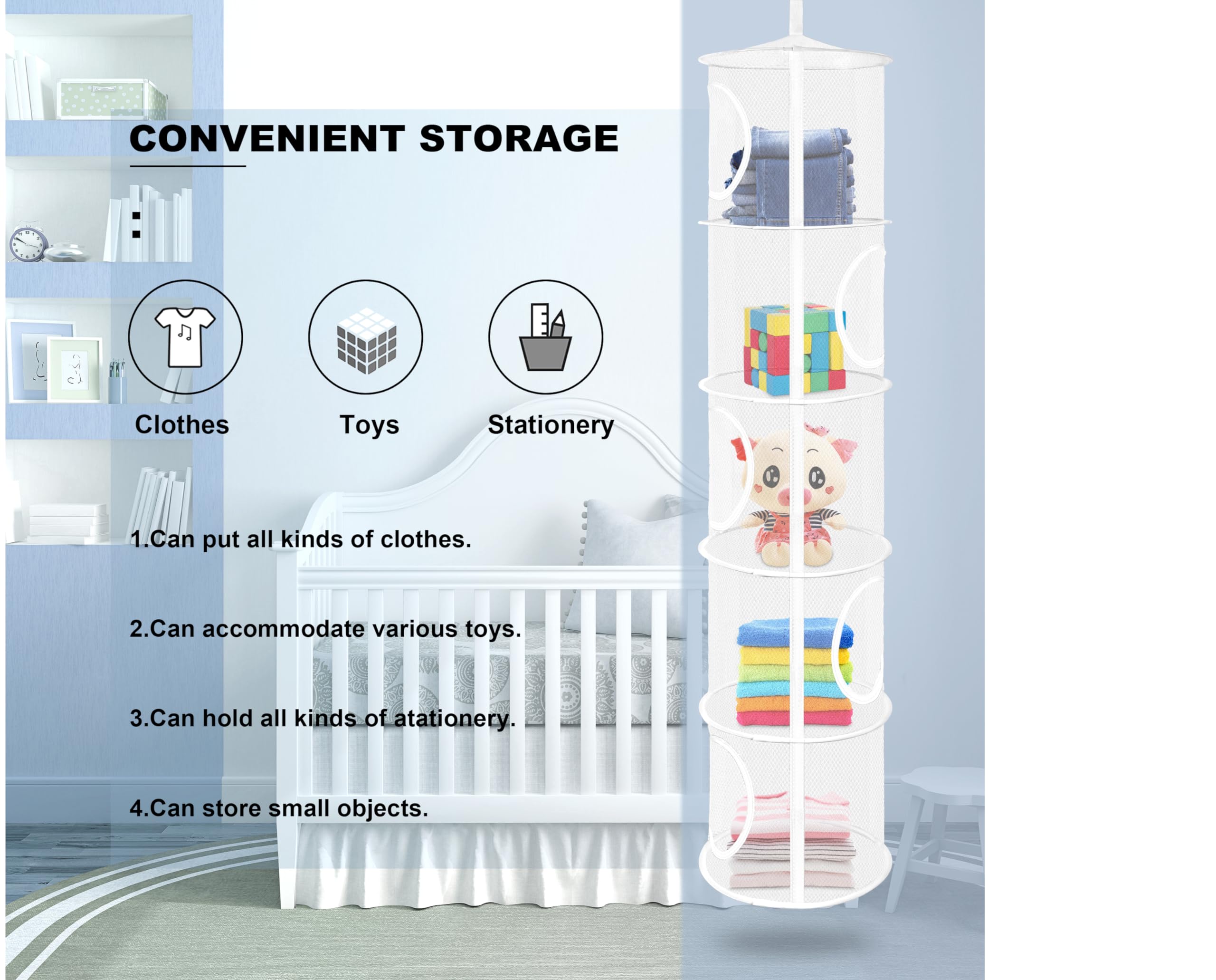 Libeder Mesh Hanging Storage Organizer Bags - 5 Compartment Foldable Space Saver for Toys, Clothes & Accessories - Perfect for Kids Room, Bathroom & Closet Organization (2-Pack, White)