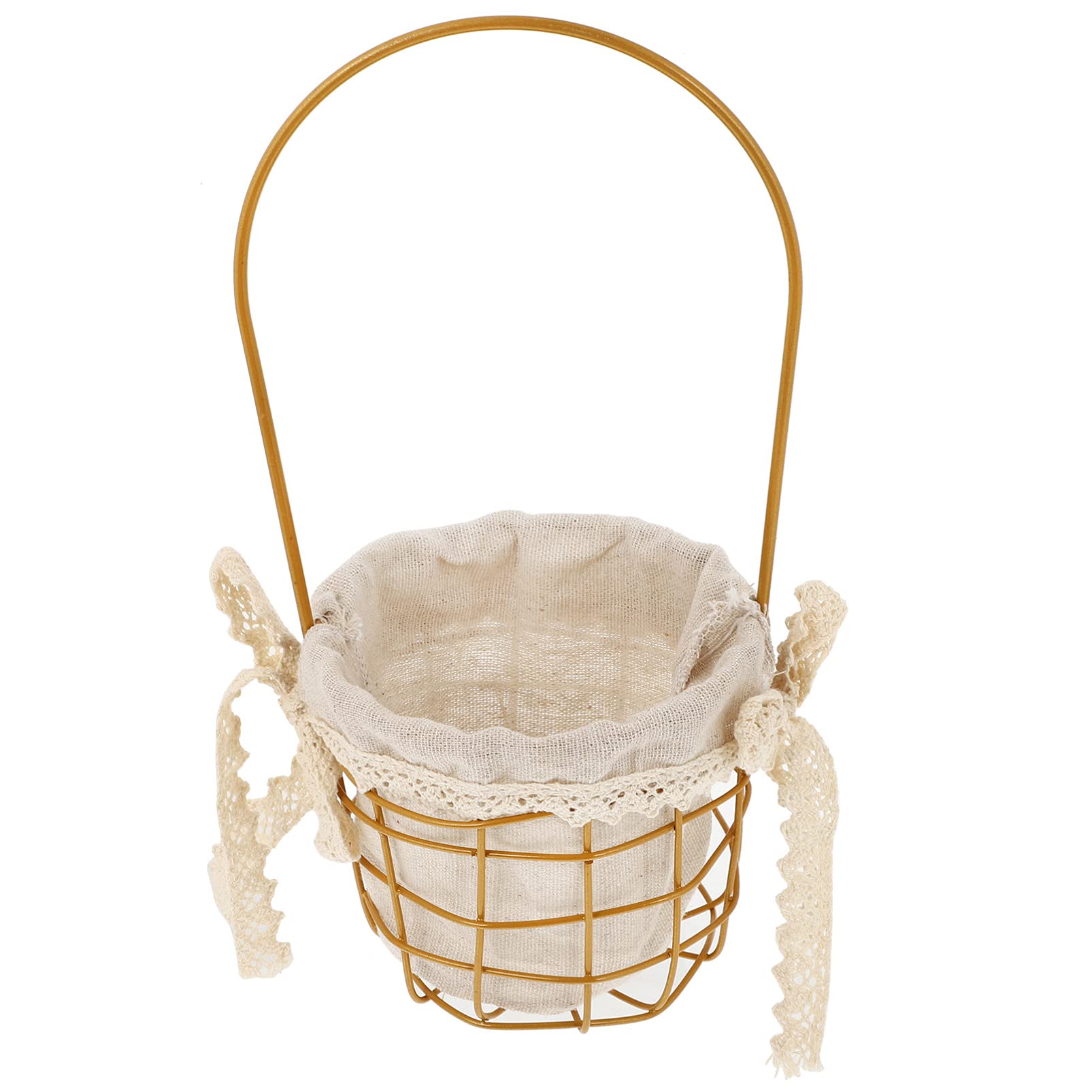 EXCEART Round Wire Storage Basket with Liner & Handle - Gold Vintage Metal Wedding Basket Organizer for Flower Girls, Home Decor & Wedding Decoration - Perfect for Bridal Showers, Party Favors & Rustic Home Organization