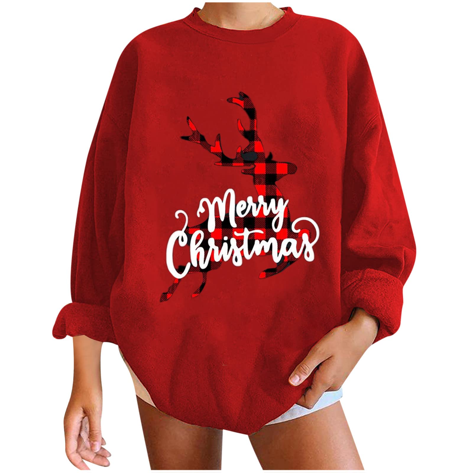 Posijego Women's Fall Winter Christmas Graphic Sweatshirt - Cozy Long Sleeve Crewneck Pullover for Casual Wear & Holiday Vacation | Trendy D7 Design | Perfect for Christmas Parties, Winter Outings & Casual Weekends