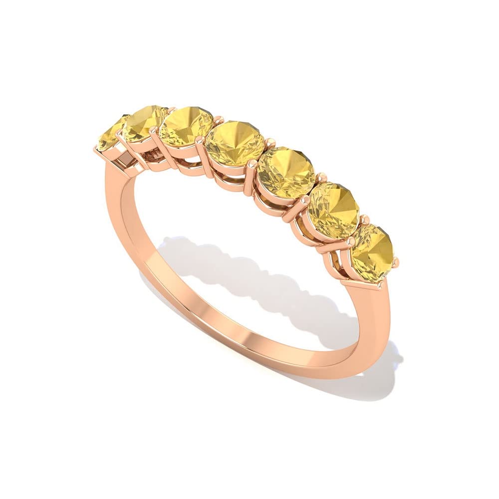 3/4 CT November Birthstone Citrine Seven Stone Ring for Women - 14K Solid Gold Minimalist Round Cut Jewelry | Perfect for Anniversary Gifts, Birthday Presents & Everyday Elegance