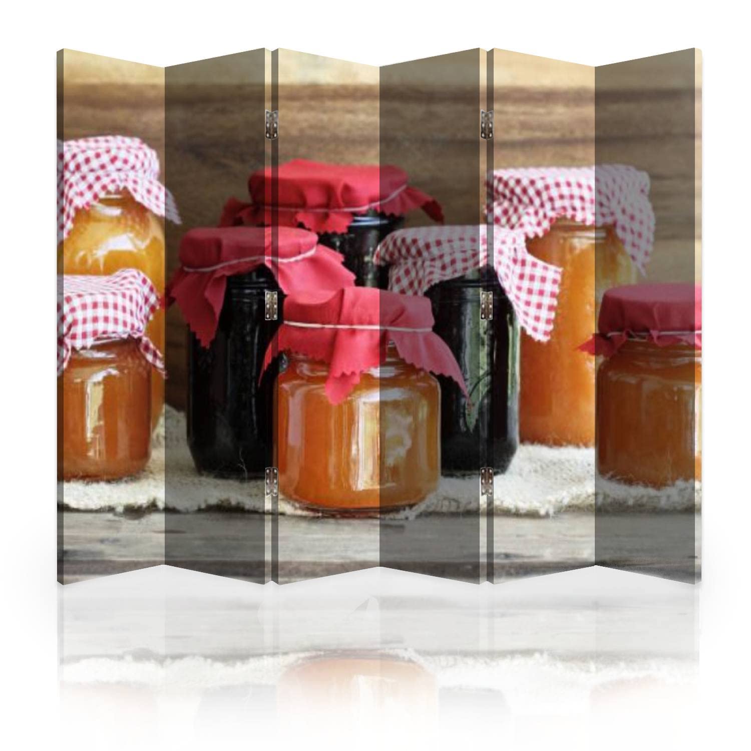 6-Panel Canvas Room Divider Screen with Jam Jar Design - Foldable Privacy Partition for Bedroom, Office & Living Room | Homemade Jam Theme Decorative Wall Separator
