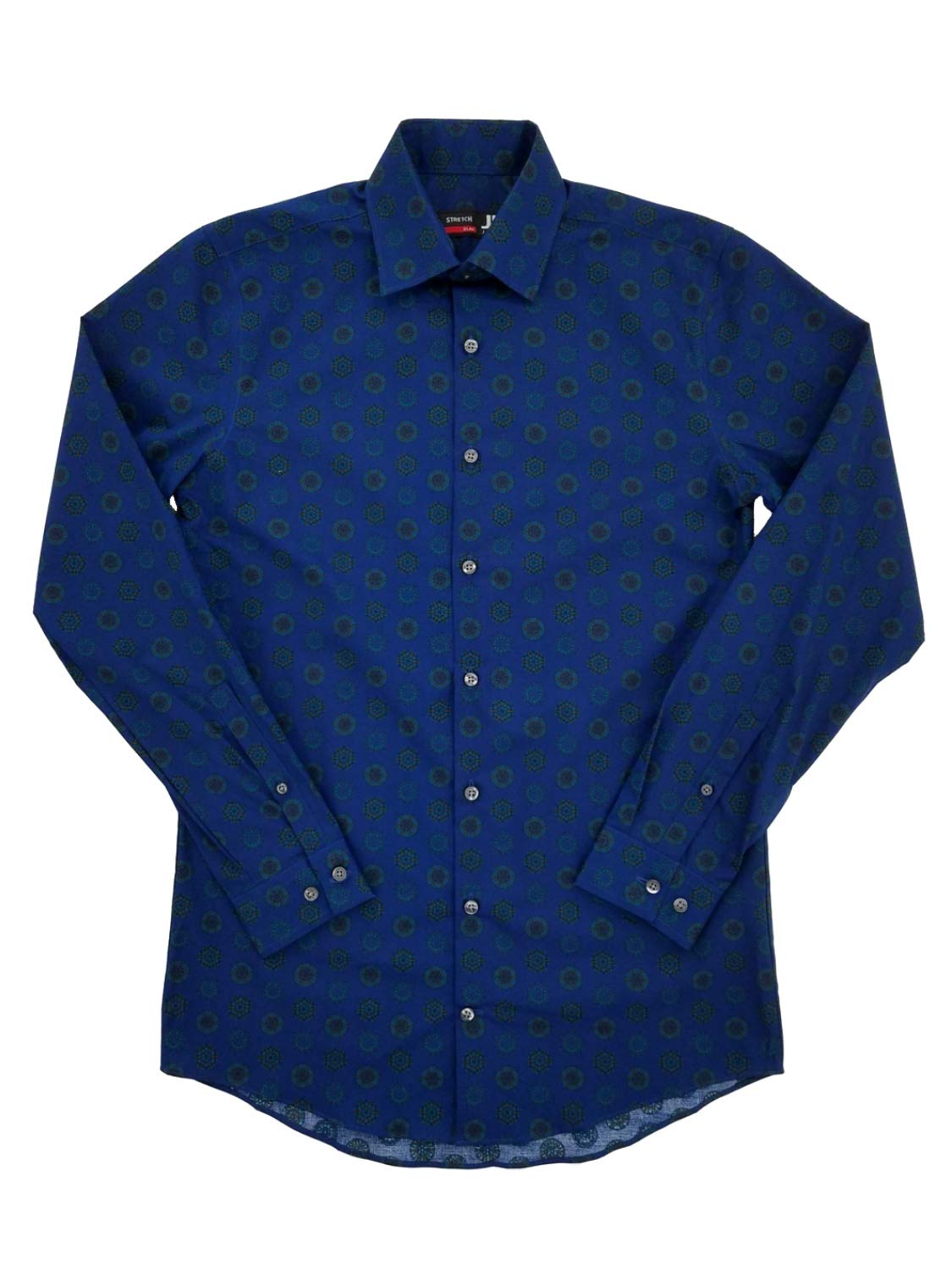 JF J.Ferrar Men's Slim Fit Stretch Dress Shirt - Blue Medallion Print, Long Sleeve Formal Shirt for Office, Business, Wedding & Special Occasions