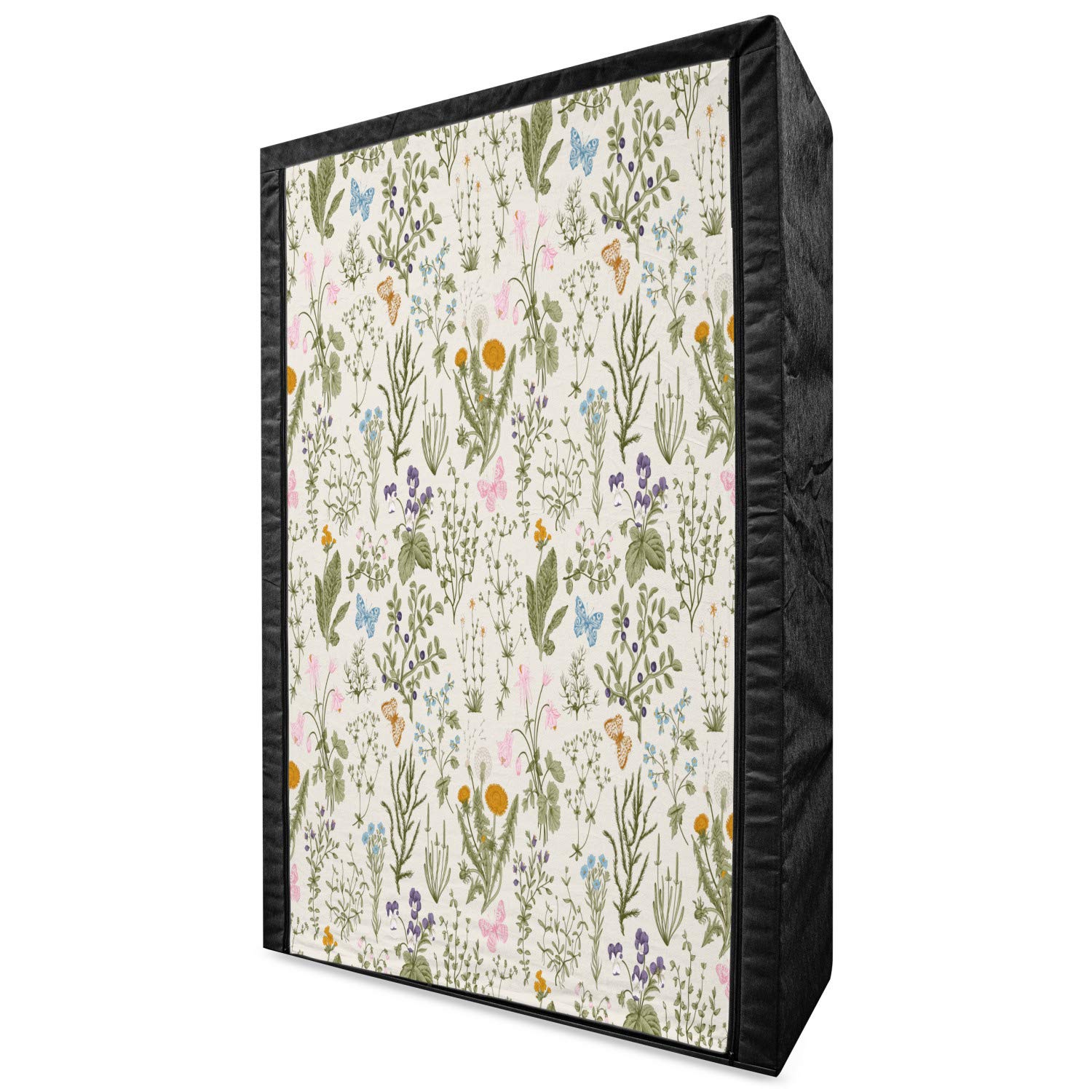 Ambesonne Floral Fabric Wardrobe - Vintage Garden Plants & Flowers Design, Portable Clothing Organizer with Shelves, 42.5 Inch Storage Closet in Reseda Green Beige - Perfect for Bedroom, Closet, Dorm & Small Space Organization
