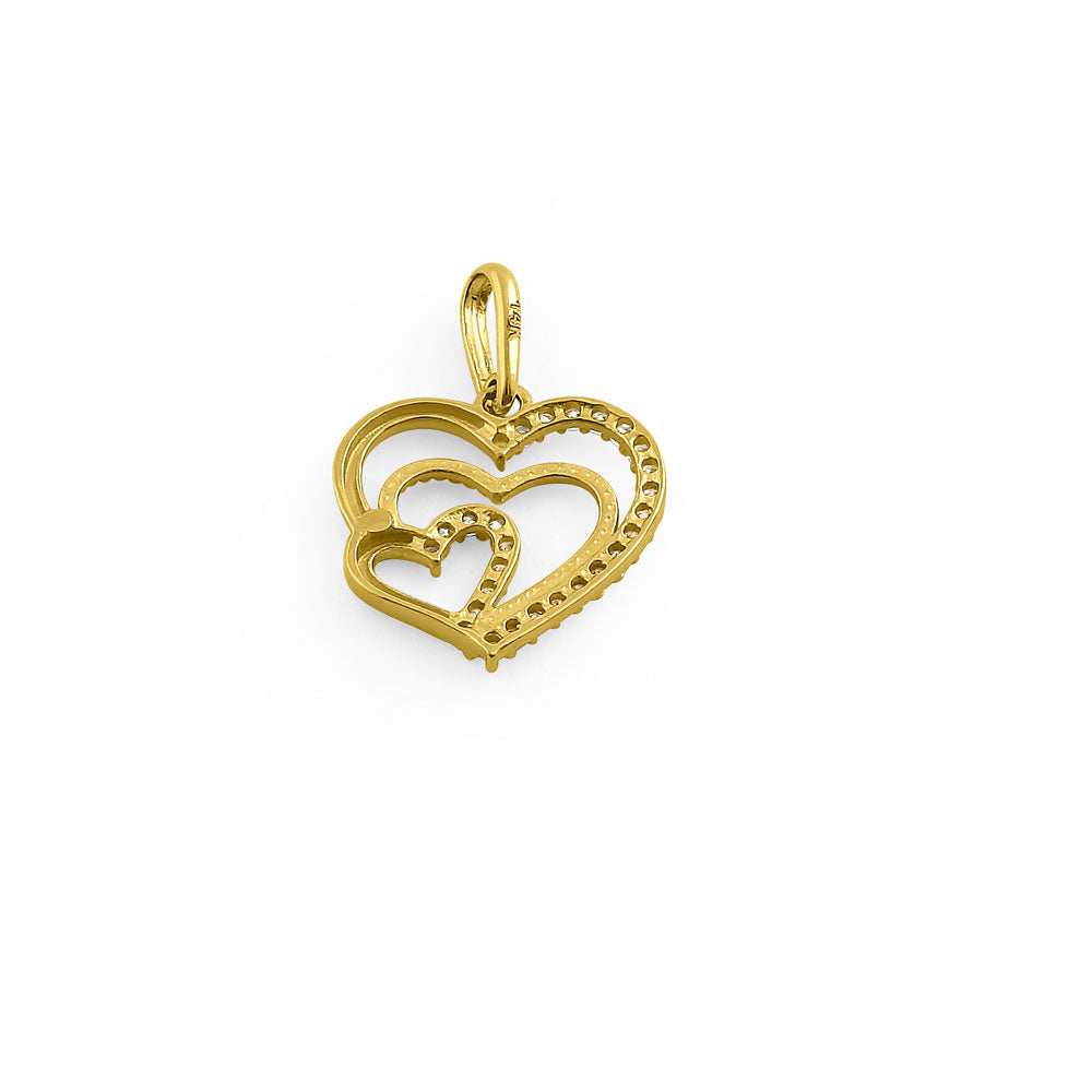 14K Yellow Gold Triple Heart Cubic Zirconia Pendant Necklace - Elegant Gift for Women, Perfect for Valentine's Day, Anniversary & Special Occasions
