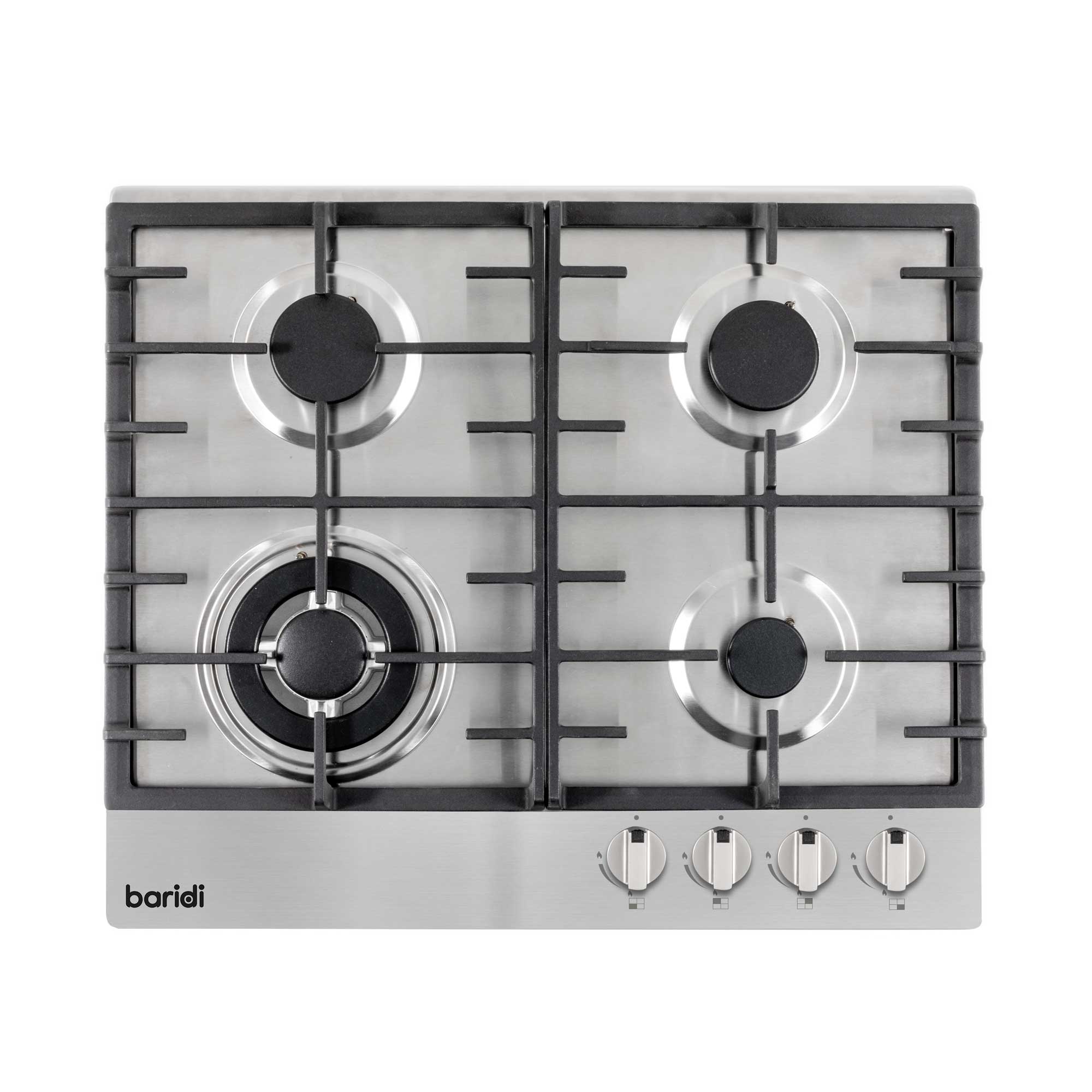 Baridi 60cm Built-In Gas Hob with 4 Burners & Cast Iron Pan Supports - Stainless Steel DH225 | Perfect for Modern Kitchens, Cooking Enthusiasts & Home Chefs