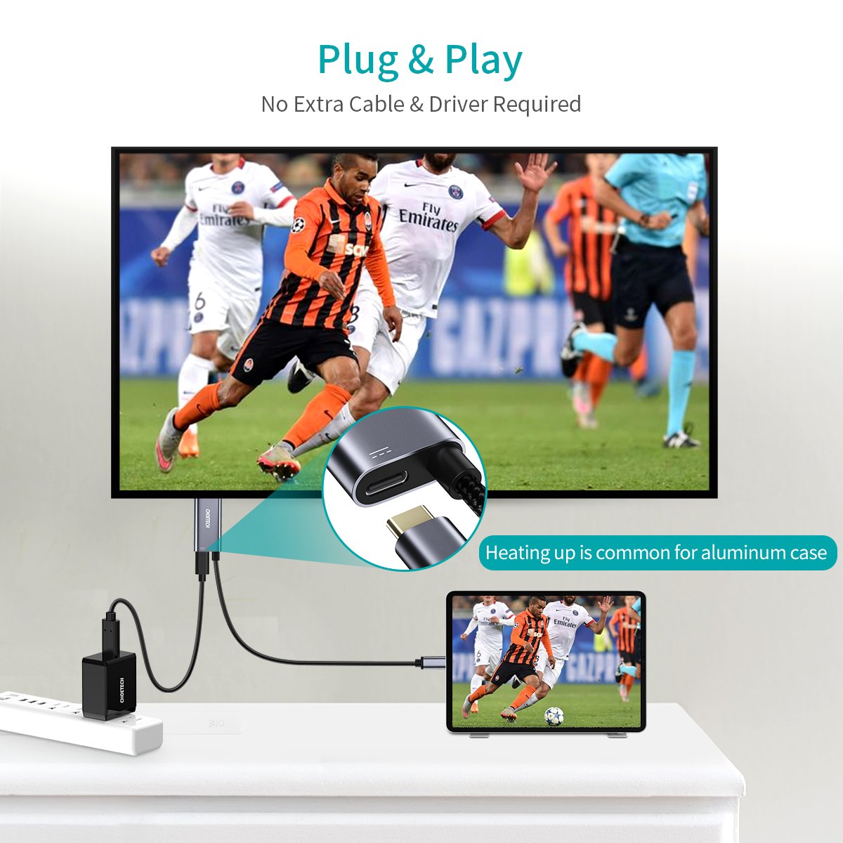 XCH M180 USB Type C to HDMI Cable 6FT - 4K 60Hz Video & 60W Power Delivery Charging - Compatible with MacBook Pro, iPad Pro, Samsung Galaxy - Perfect for Home Office, Presentations & Gaming