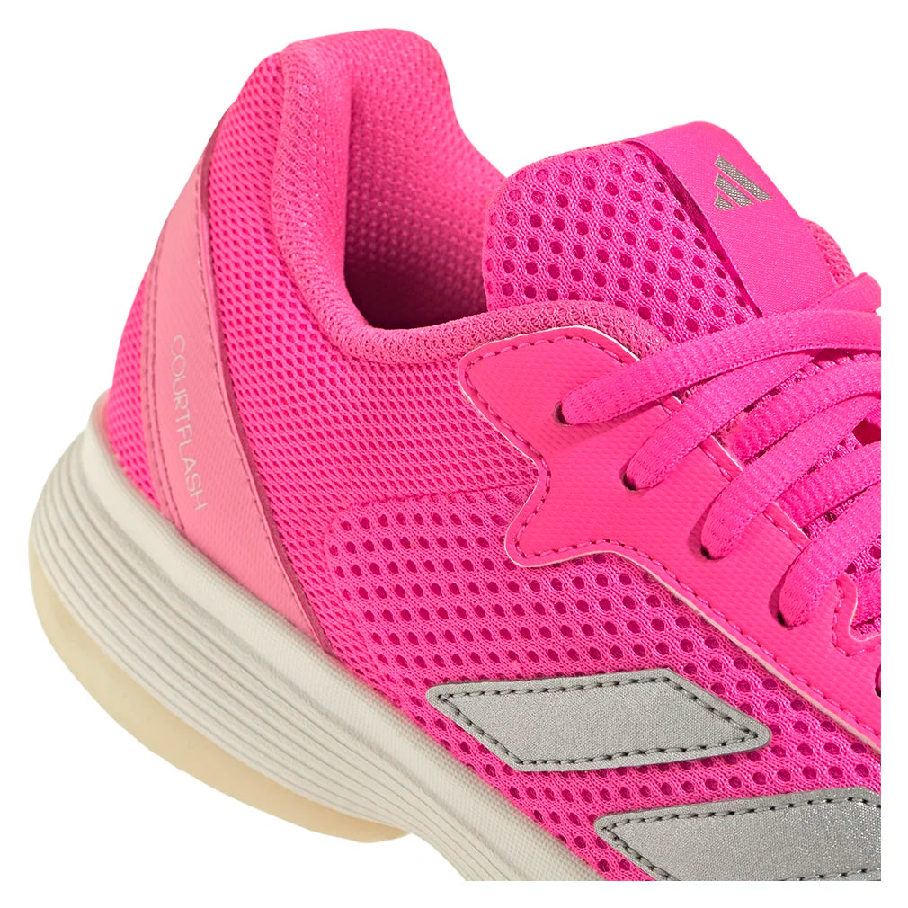 **Juniors' Courtflash Tennis Shoes - Lightweight & Breathable for Women & Girls - Lucid Pink & Silver Metallic - Perfect for Tennis, Running & Casual Wear**