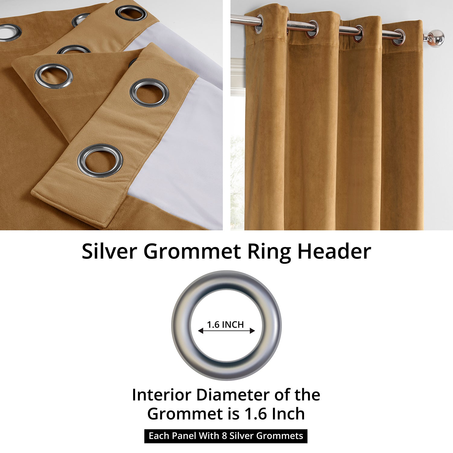 Amber Gold Grommet Blackout Curtains for Bedroom - Thermal Insulated Velvet Drapes with Signature Design, Perfect for Home Theater, Nursery & Light Control