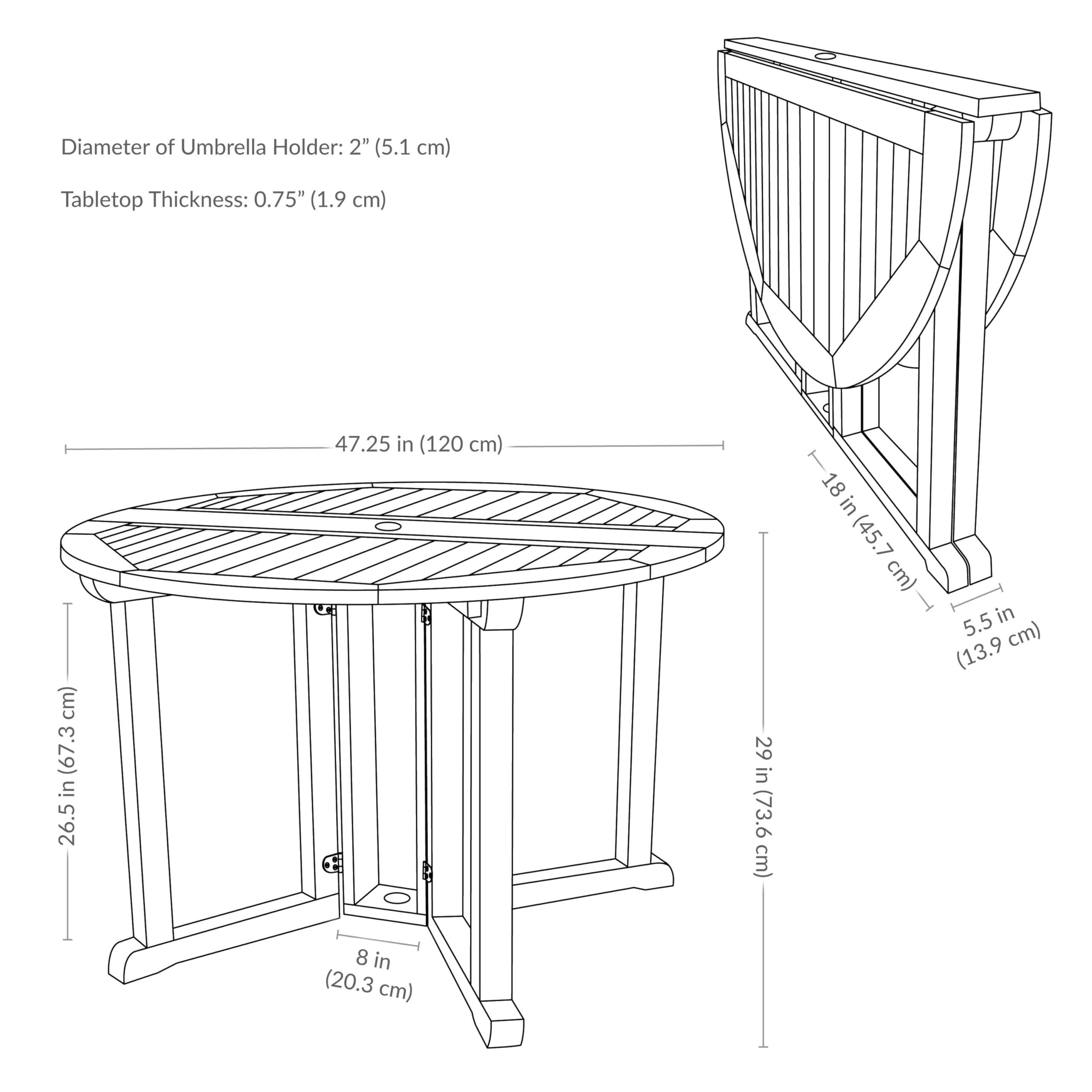 Sunnydaze Malaysian Hardwood Folding Gateleg Patio Dining Table with Teak Oil Finish - 4-Person Round Outdoor Table - Space-Saving Design (47.25” Diameter x 29